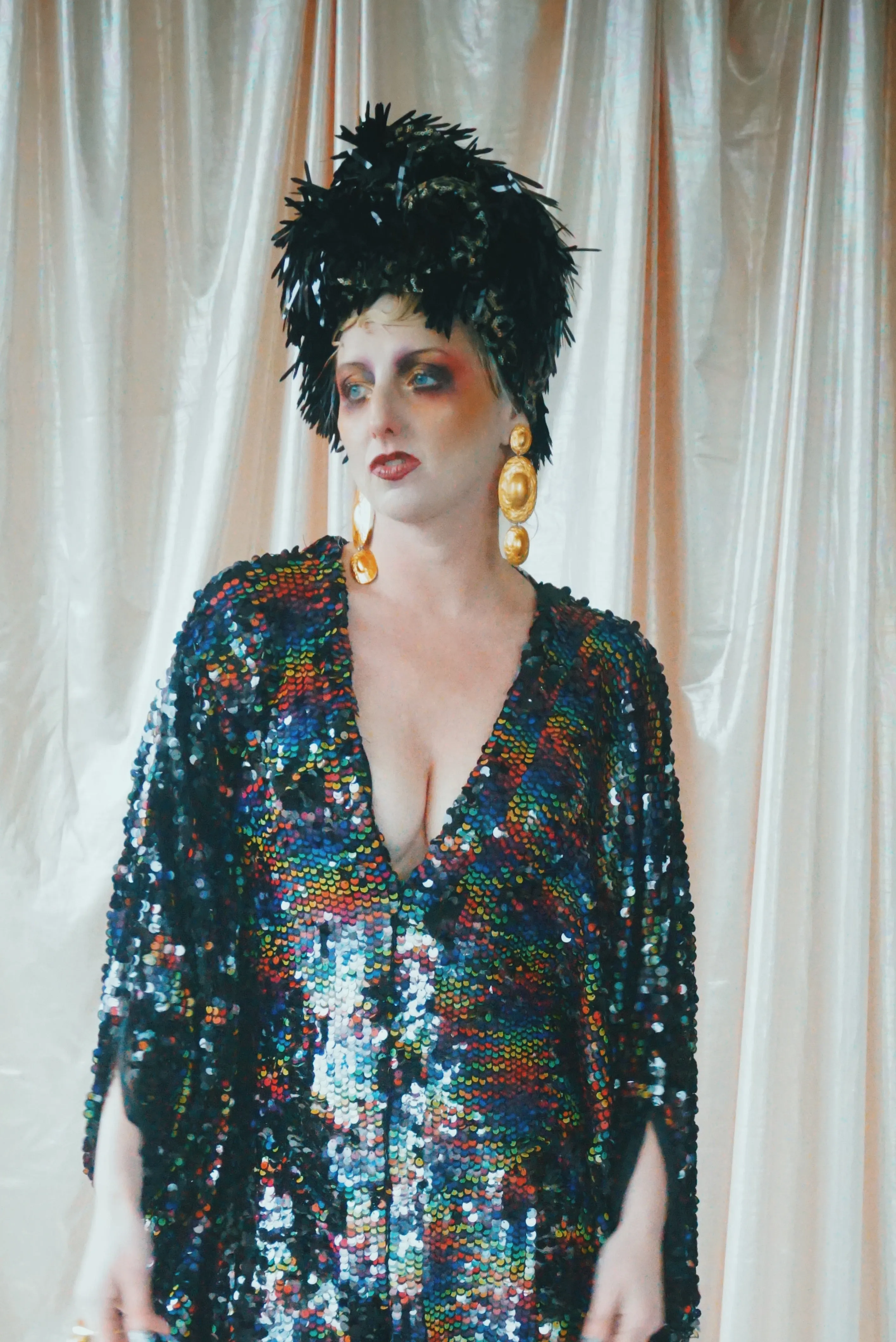 No.39 Rubiks Cube sequin multi-coloured V- Neck kaftan Gown
