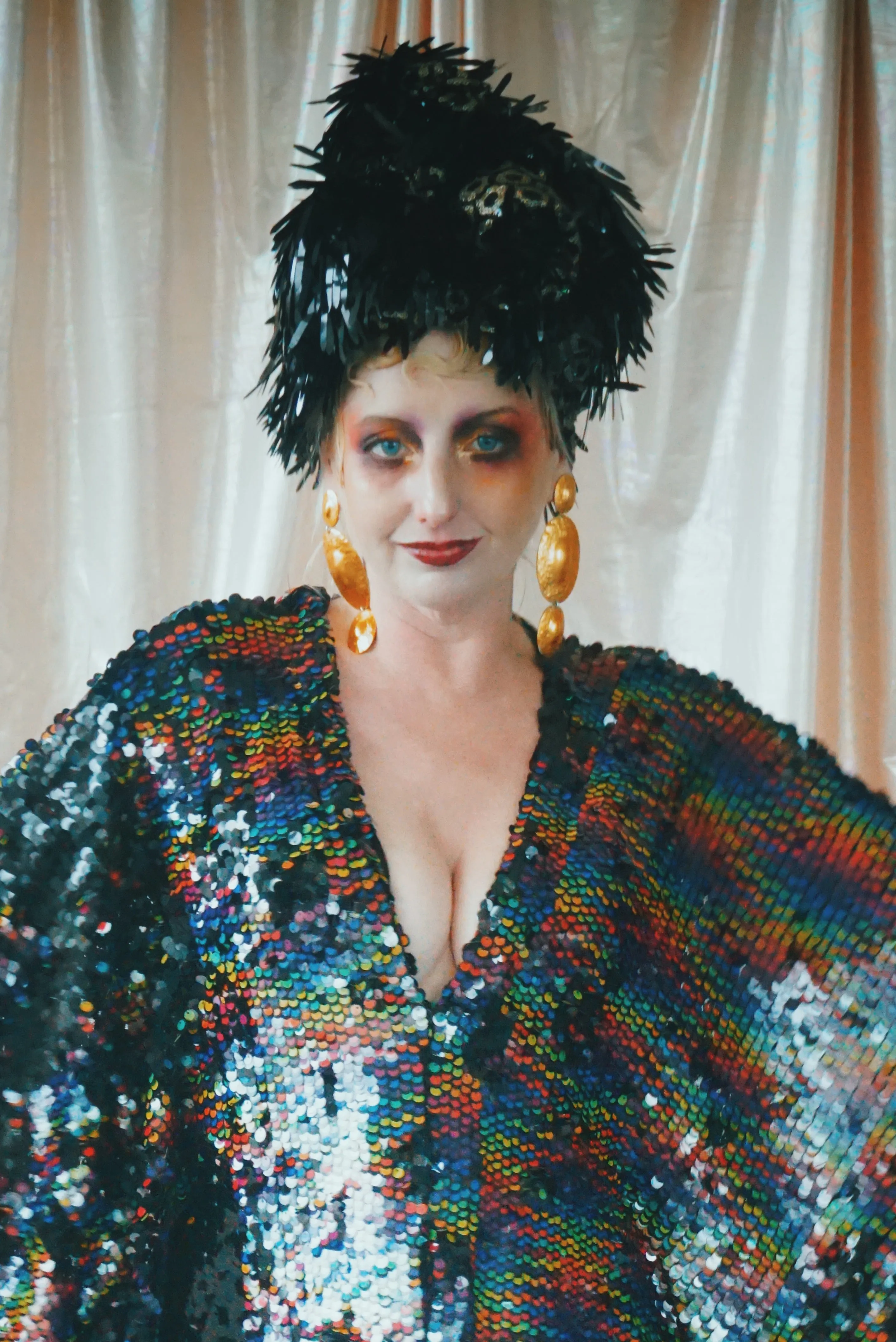 No.39 Rubiks Cube sequin multi-coloured V- Neck kaftan Gown