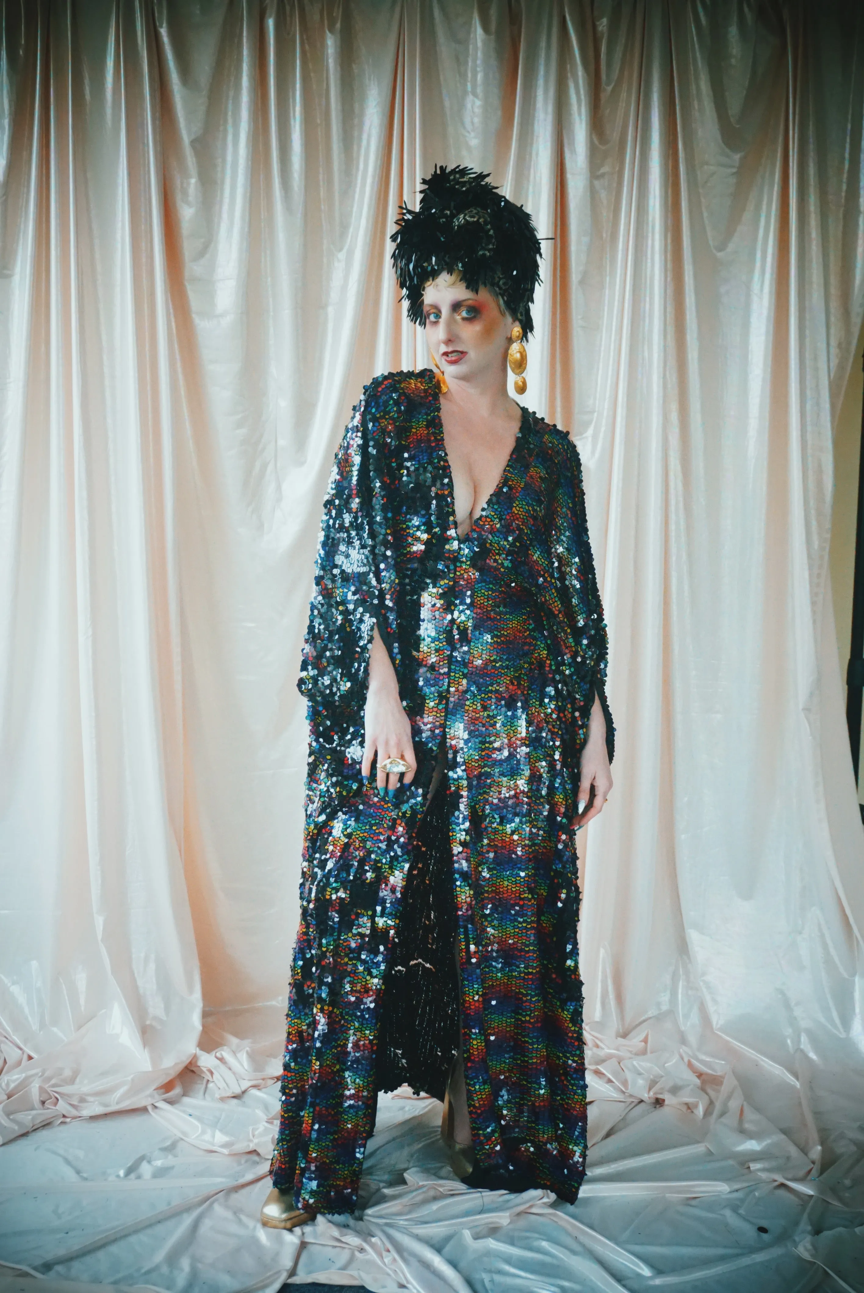 No.39 Rubiks Cube sequin multi-coloured V- Neck kaftan Gown