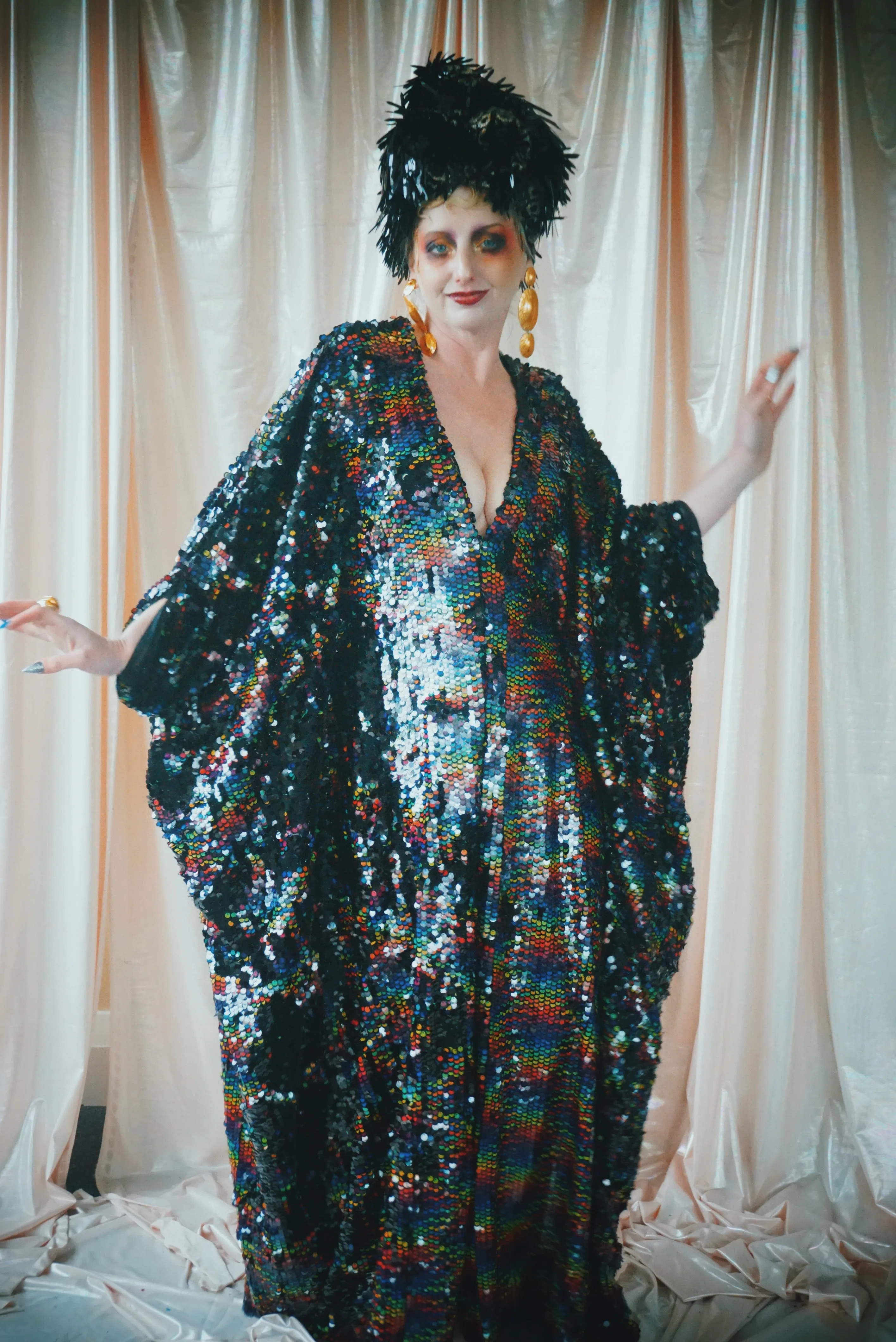 No.39 Rubiks Cube sequin multi-coloured V- Neck kaftan Gown