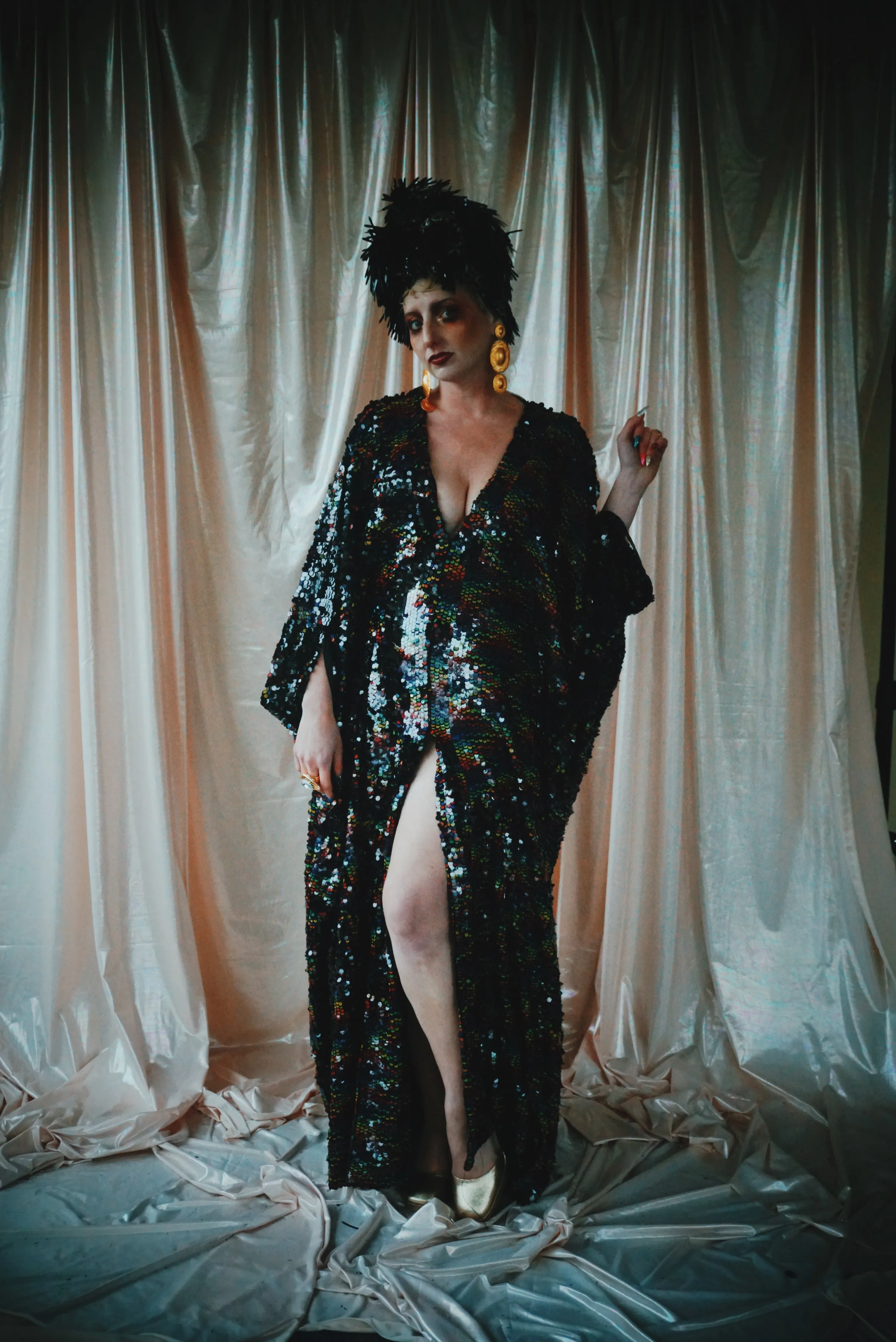No.39 Rubiks Cube sequin multi-coloured V- Neck kaftan Gown