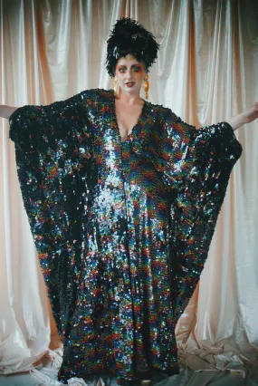 No.39 Rubiks Cube sequin multi-coloured V- Neck kaftan Gown