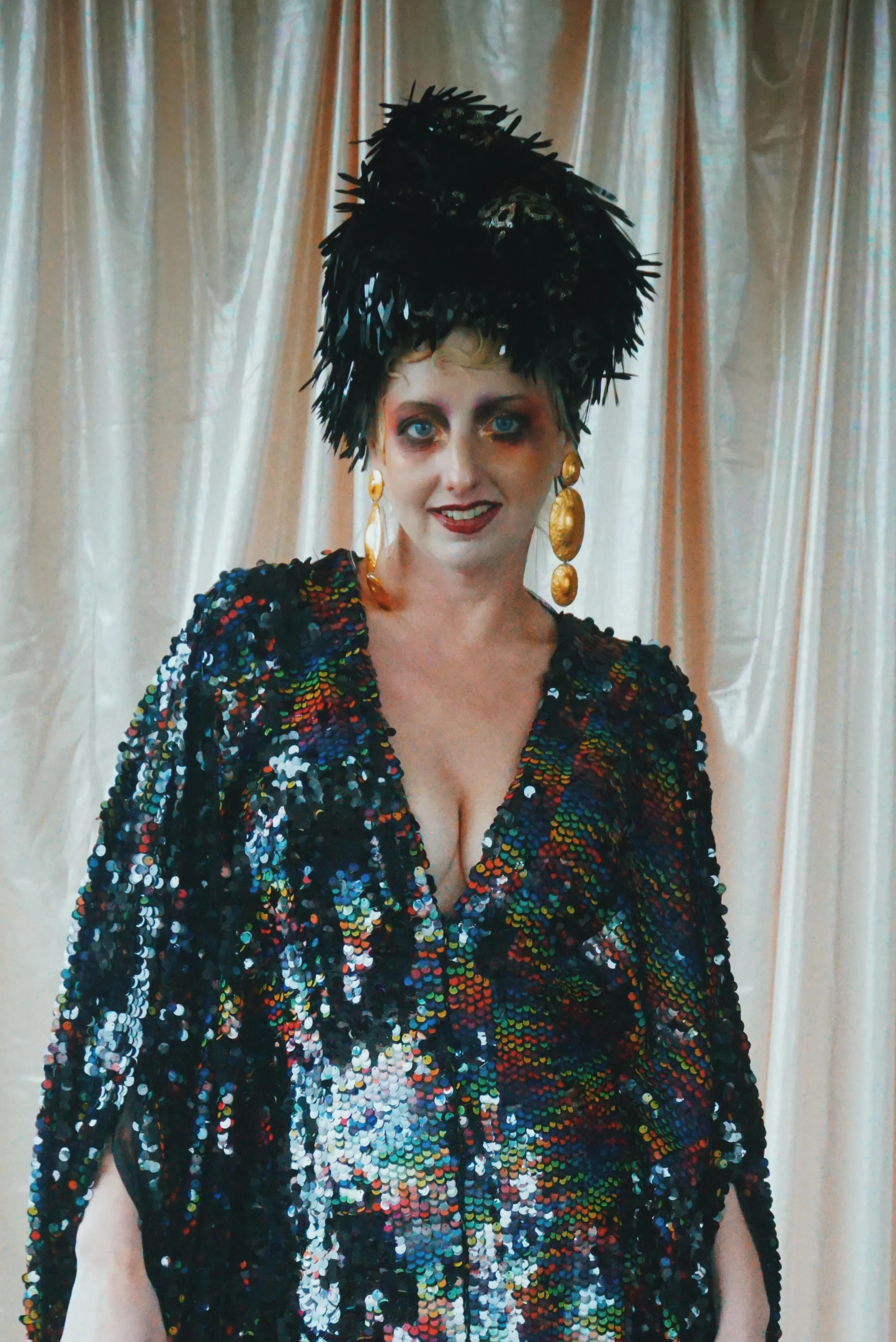 No.39 Rubiks Cube sequin multi-coloured V- Neck kaftan Gown