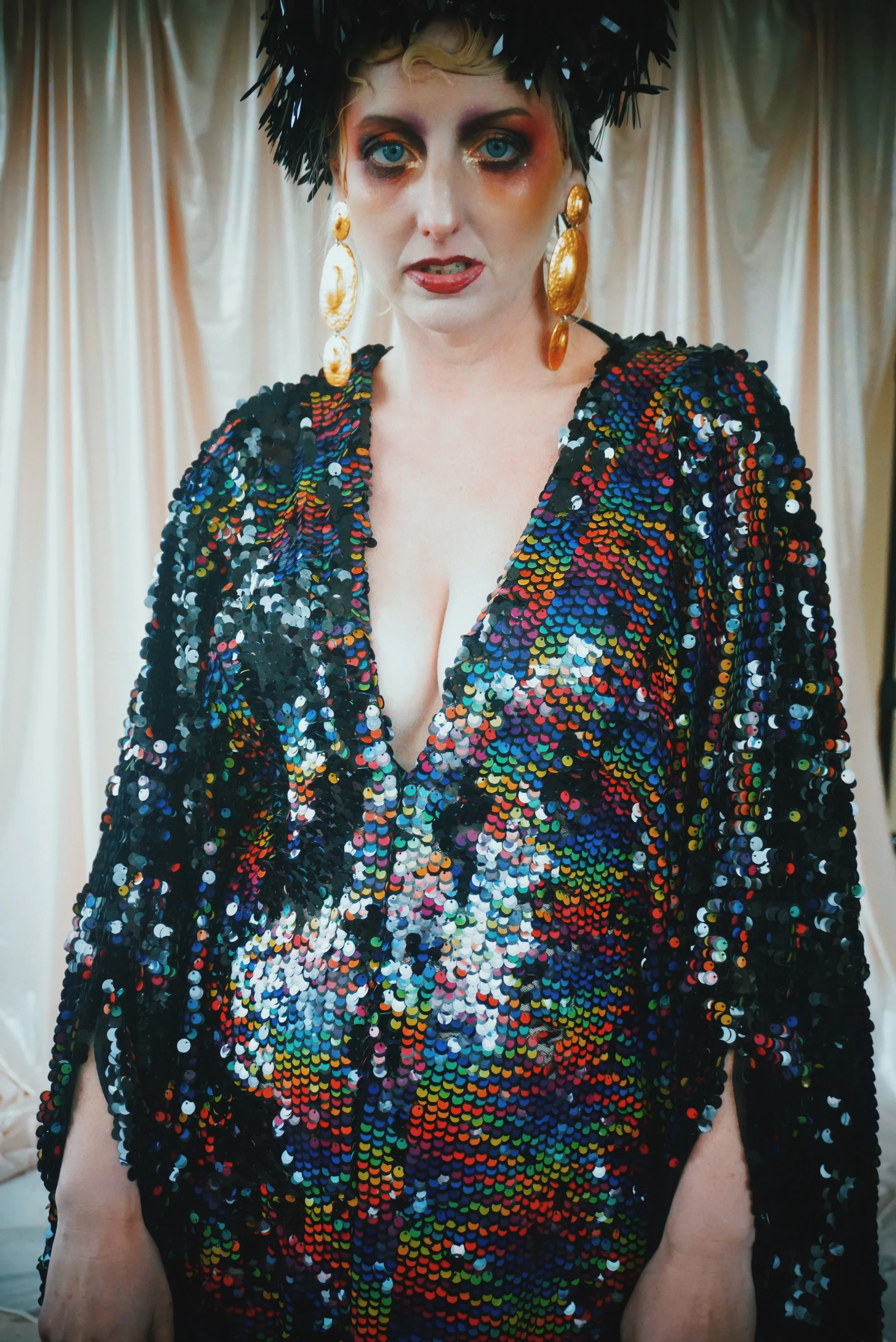 No.39 Rubiks Cube sequin multi-coloured V- Neck kaftan Gown