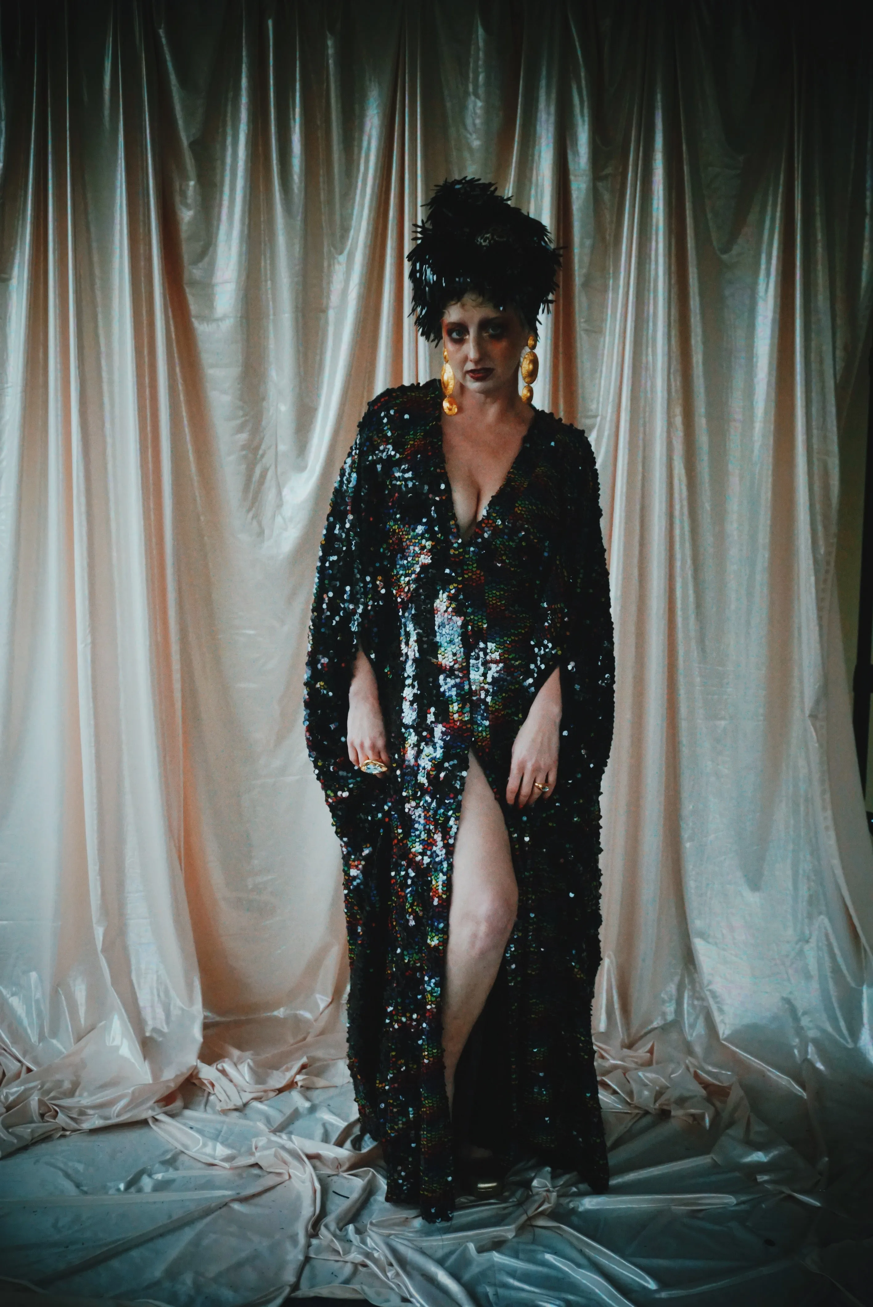 No.39 Rubiks Cube sequin multi-coloured V- Neck kaftan Gown