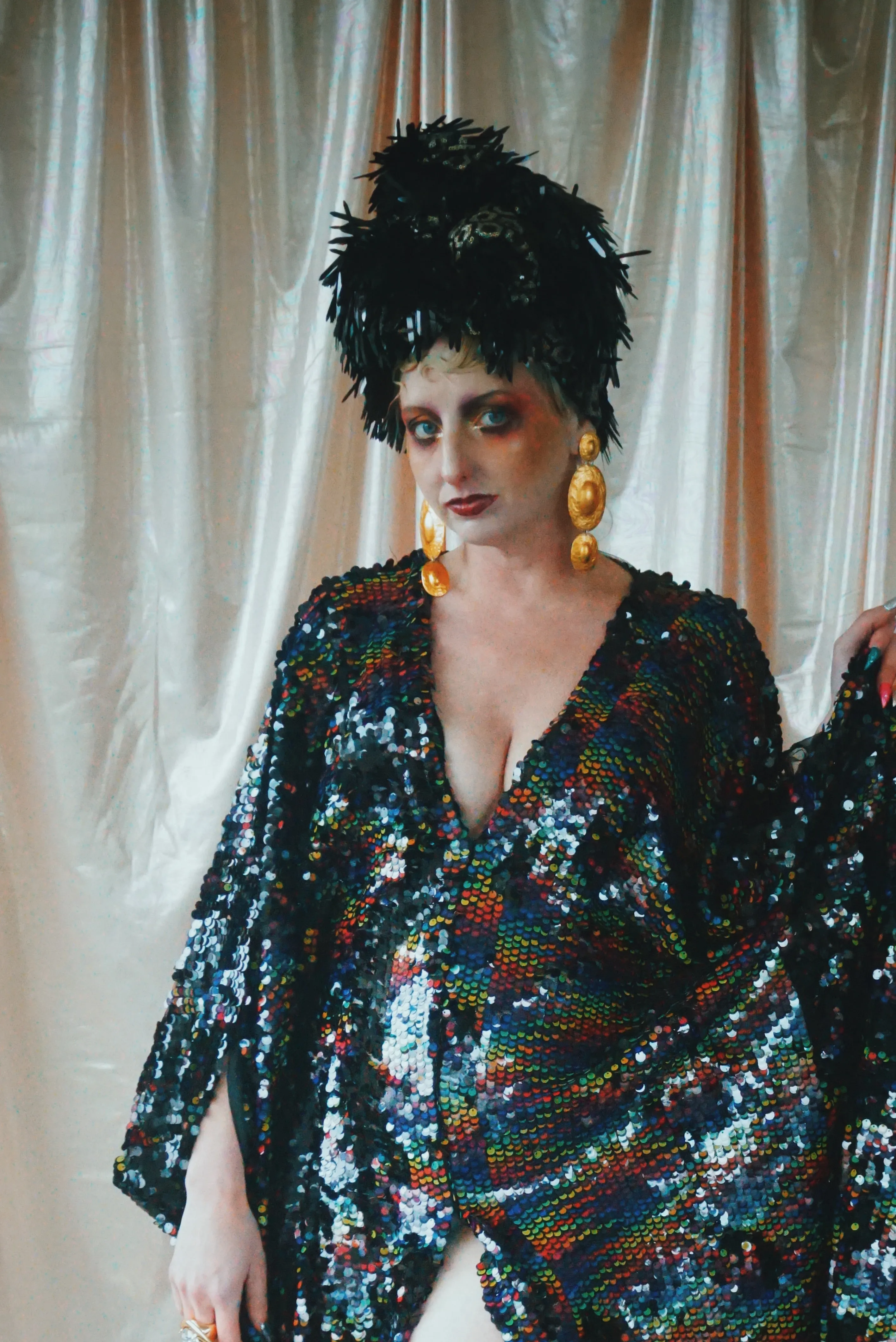 No.39 Rubiks Cube sequin multi-coloured V- Neck kaftan Gown