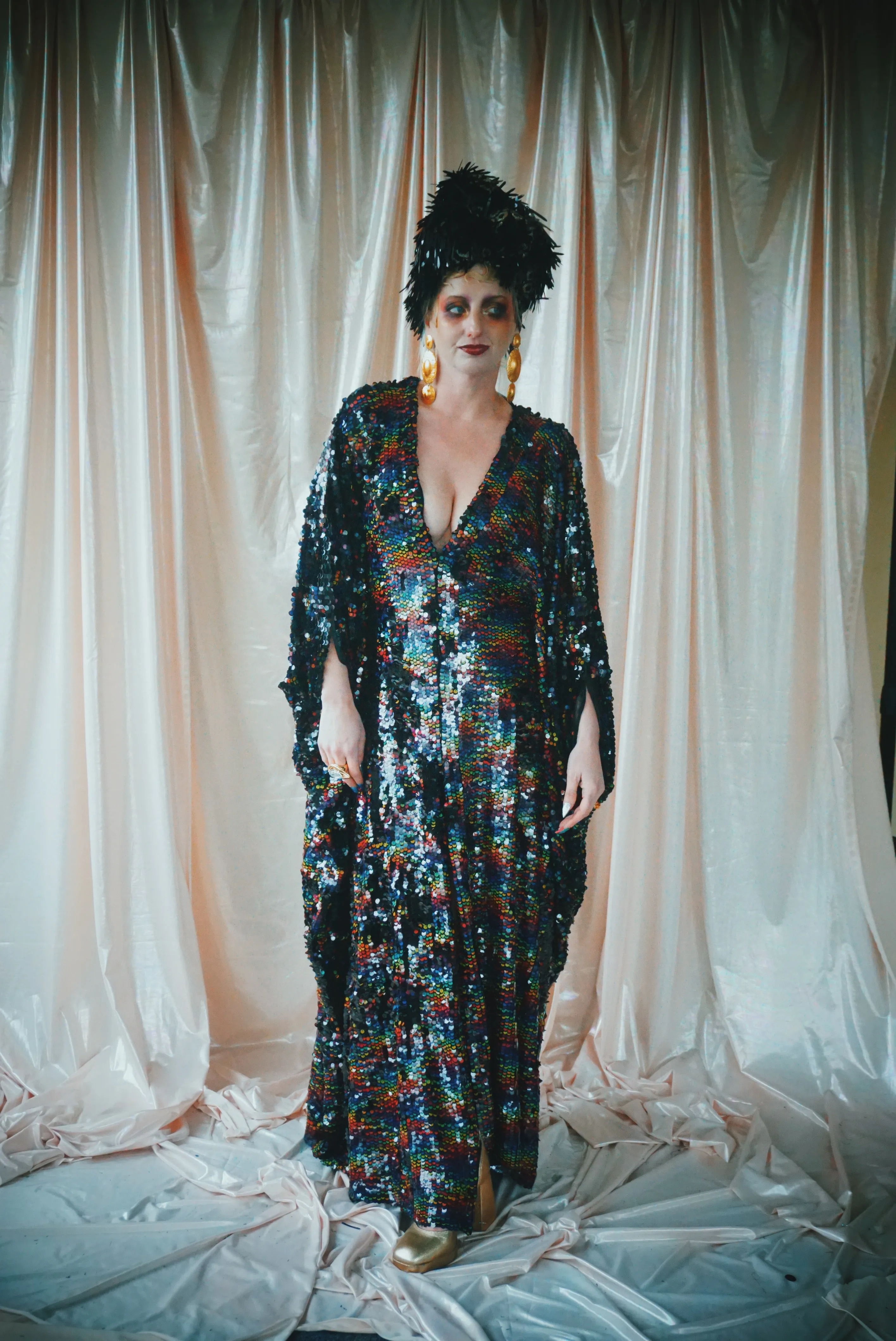 No.39 Rubiks Cube sequin multi-coloured V- Neck kaftan Gown