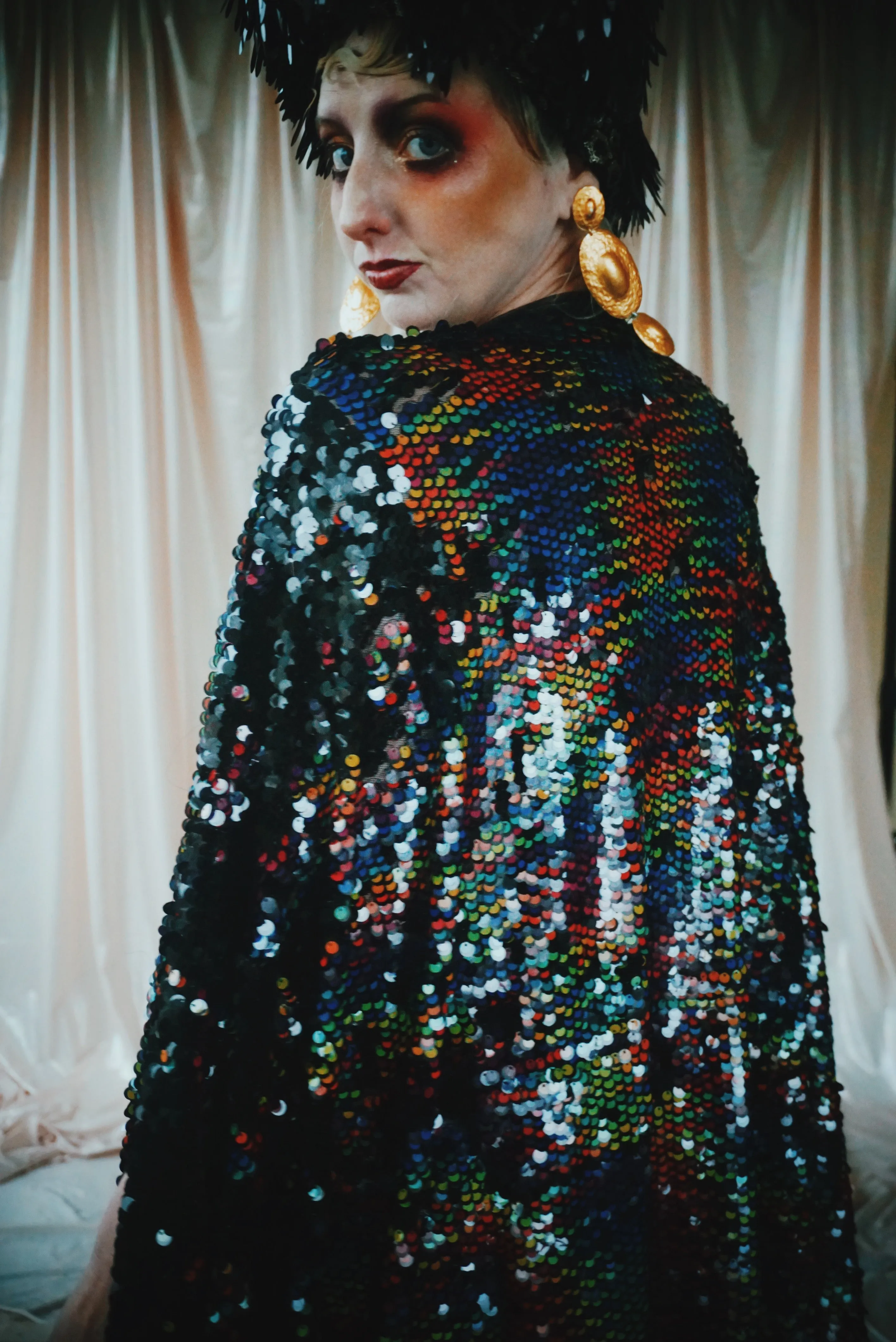 No.39 Rubiks Cube sequin multi-coloured V- Neck kaftan Gown