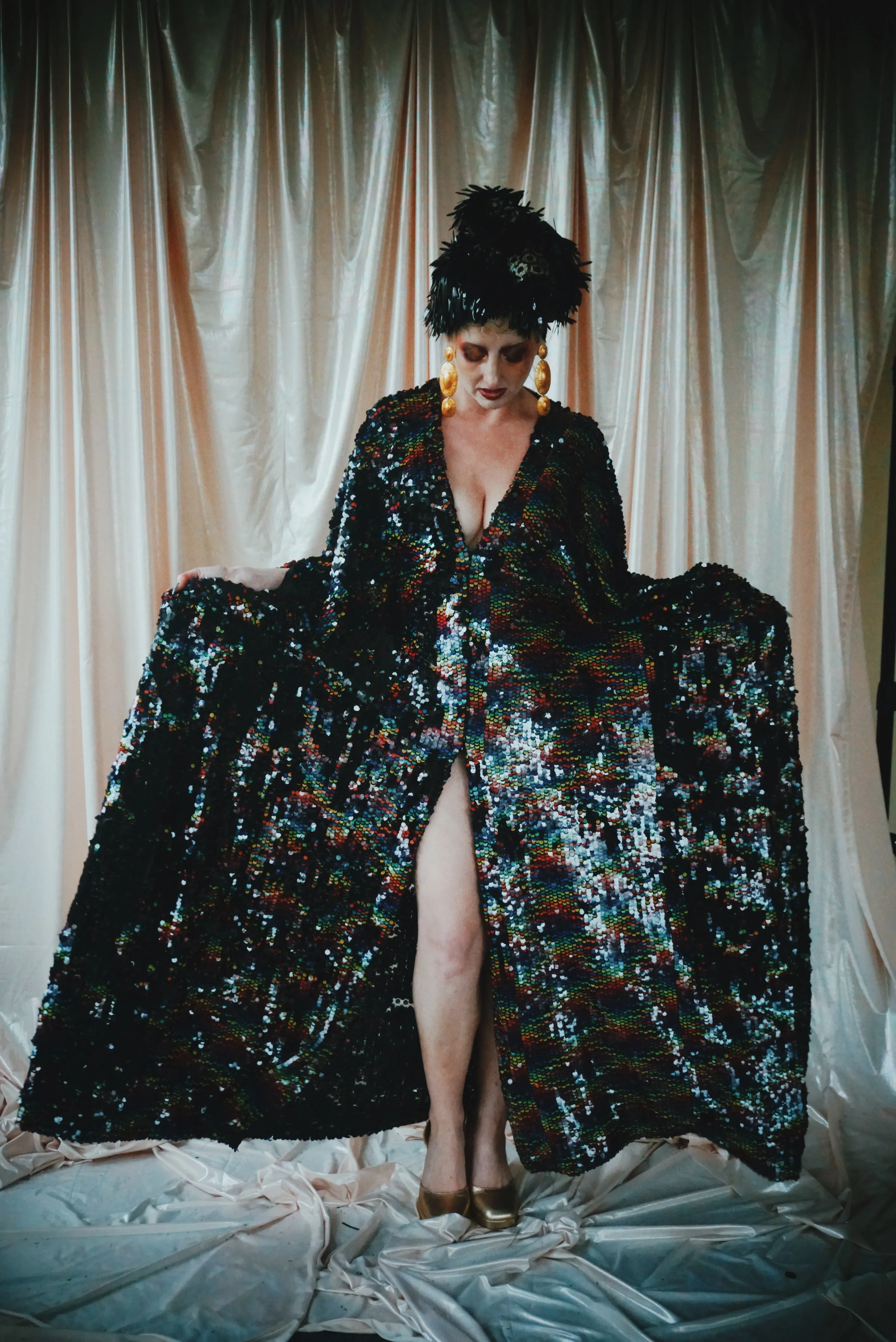 No.39 Rubiks Cube sequin multi-coloured V- Neck kaftan Gown