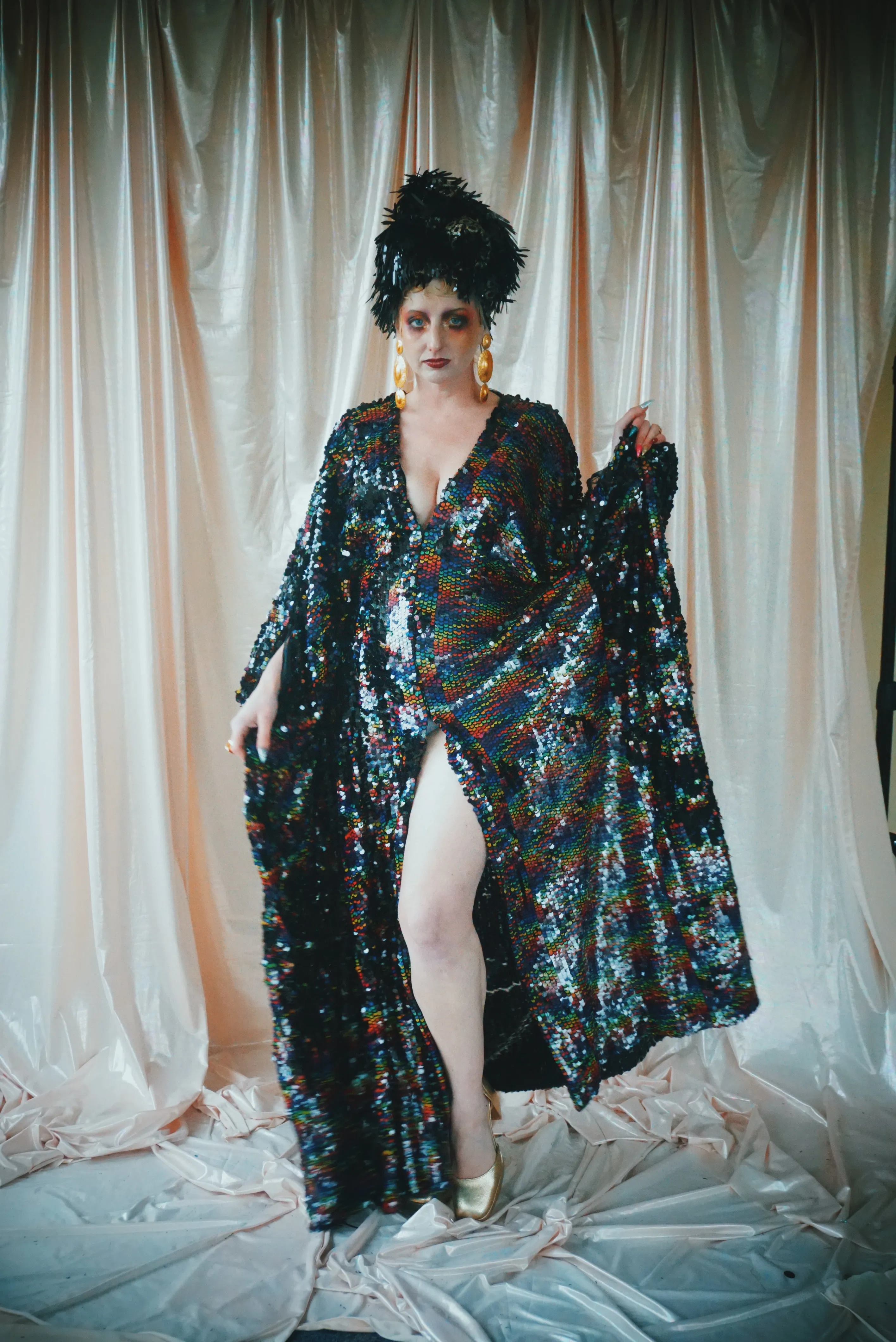 No.39 Rubiks Cube sequin multi-coloured V- Neck kaftan Gown
