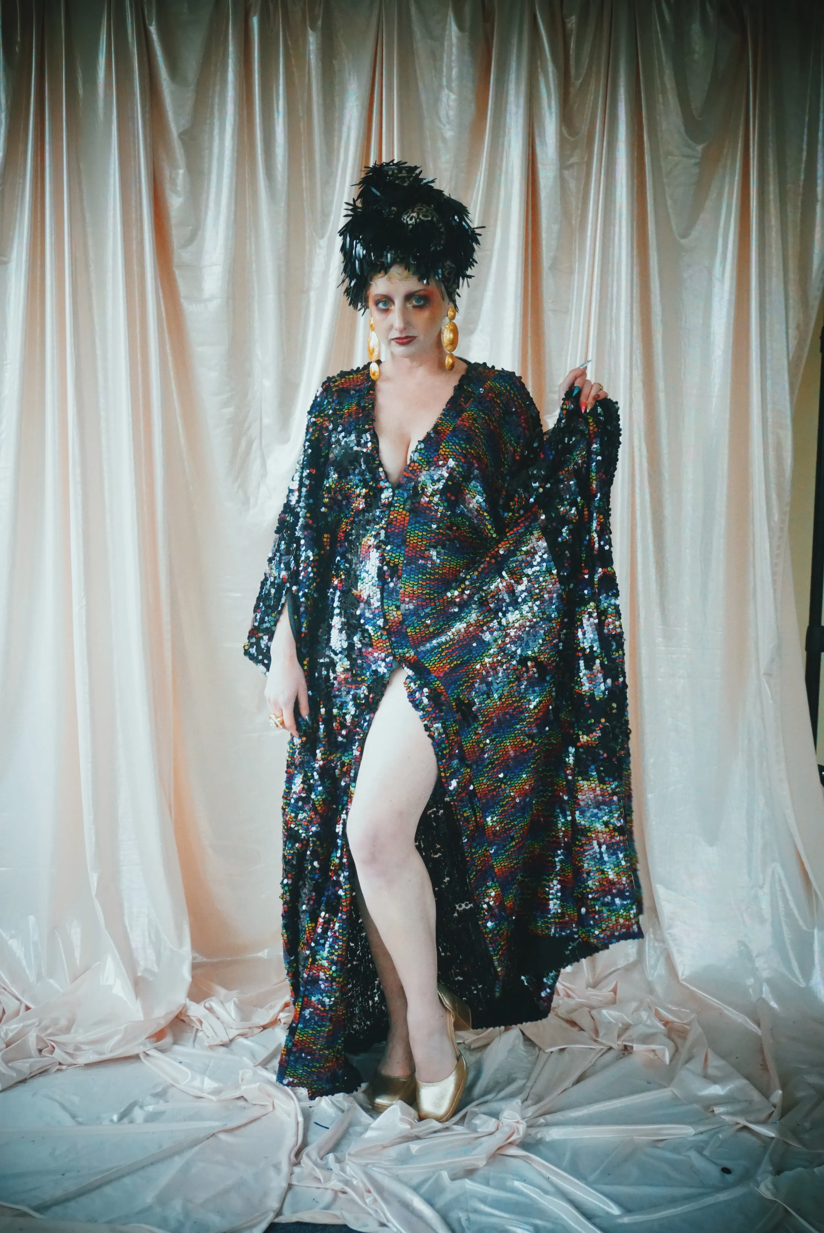 No.39 Rubiks Cube sequin multi-coloured V- Neck kaftan Gown