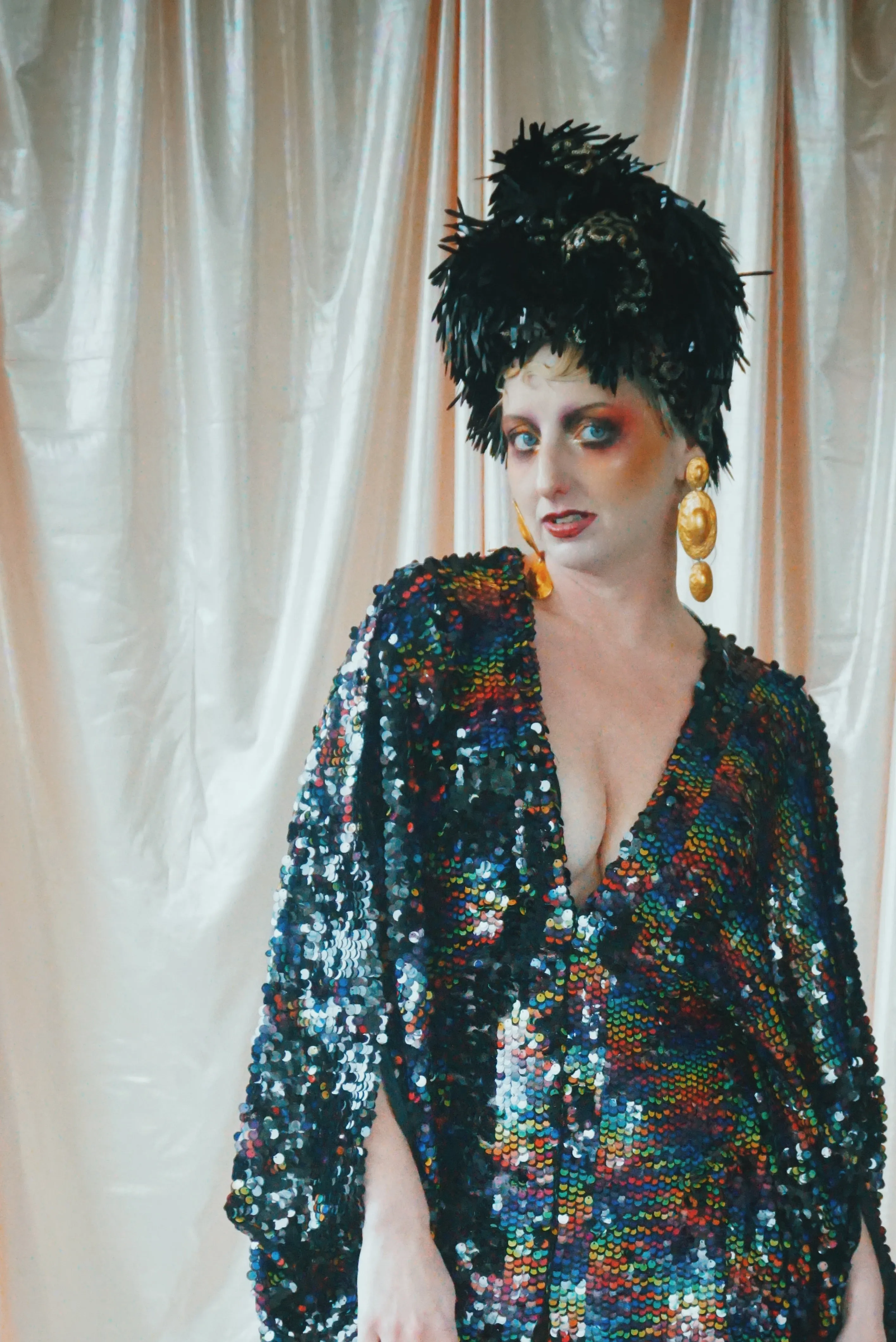 No.39 Rubiks Cube sequin multi-coloured V- Neck kaftan Gown
