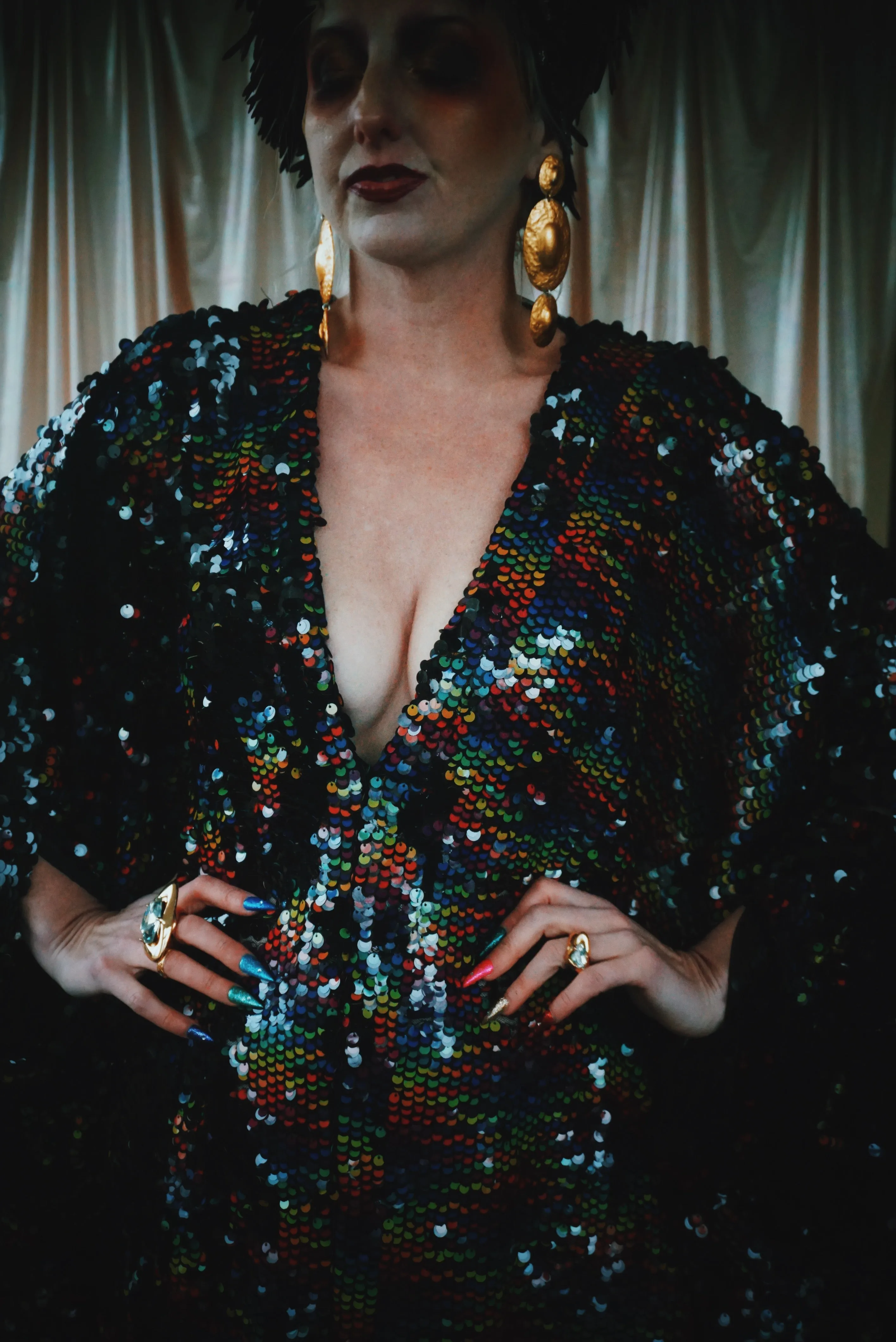 No.39 Rubiks Cube sequin multi-coloured V- Neck kaftan Gown