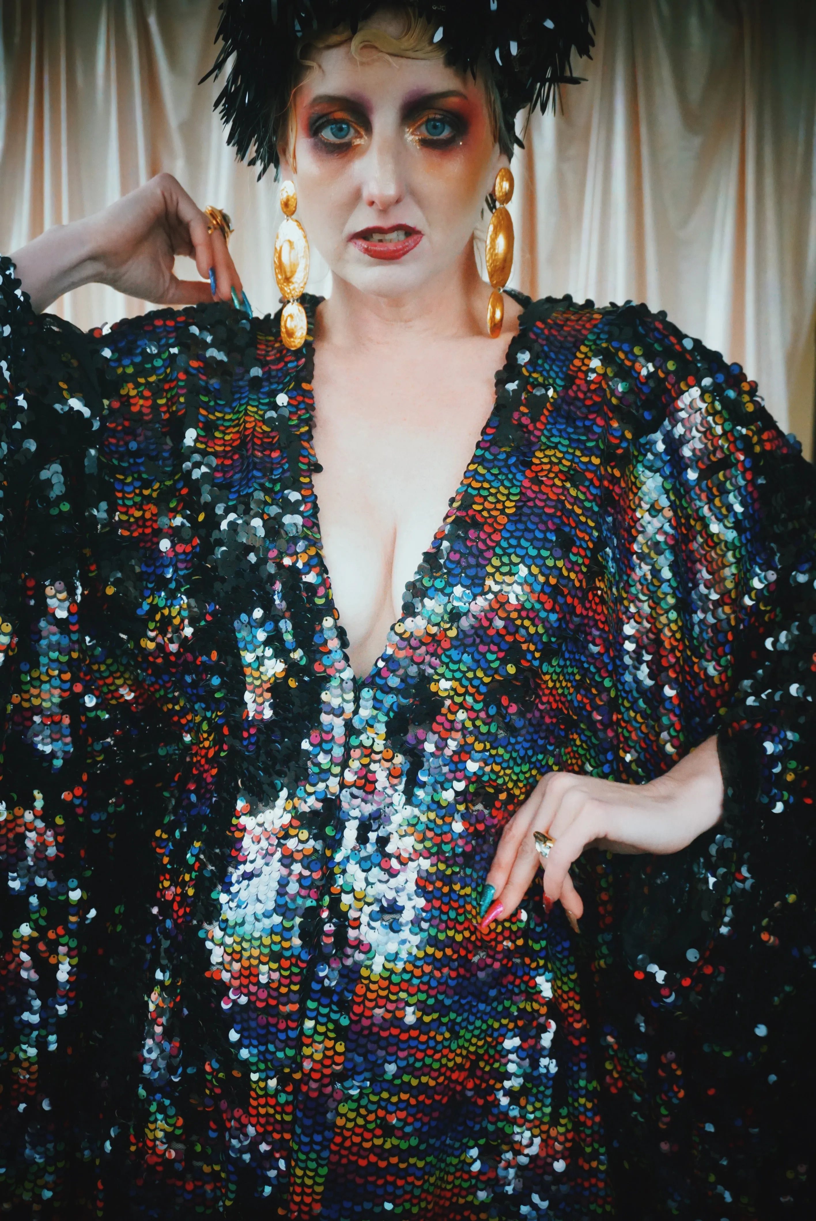 No.39 Rubiks Cube sequin multi-coloured V- Neck kaftan Gown