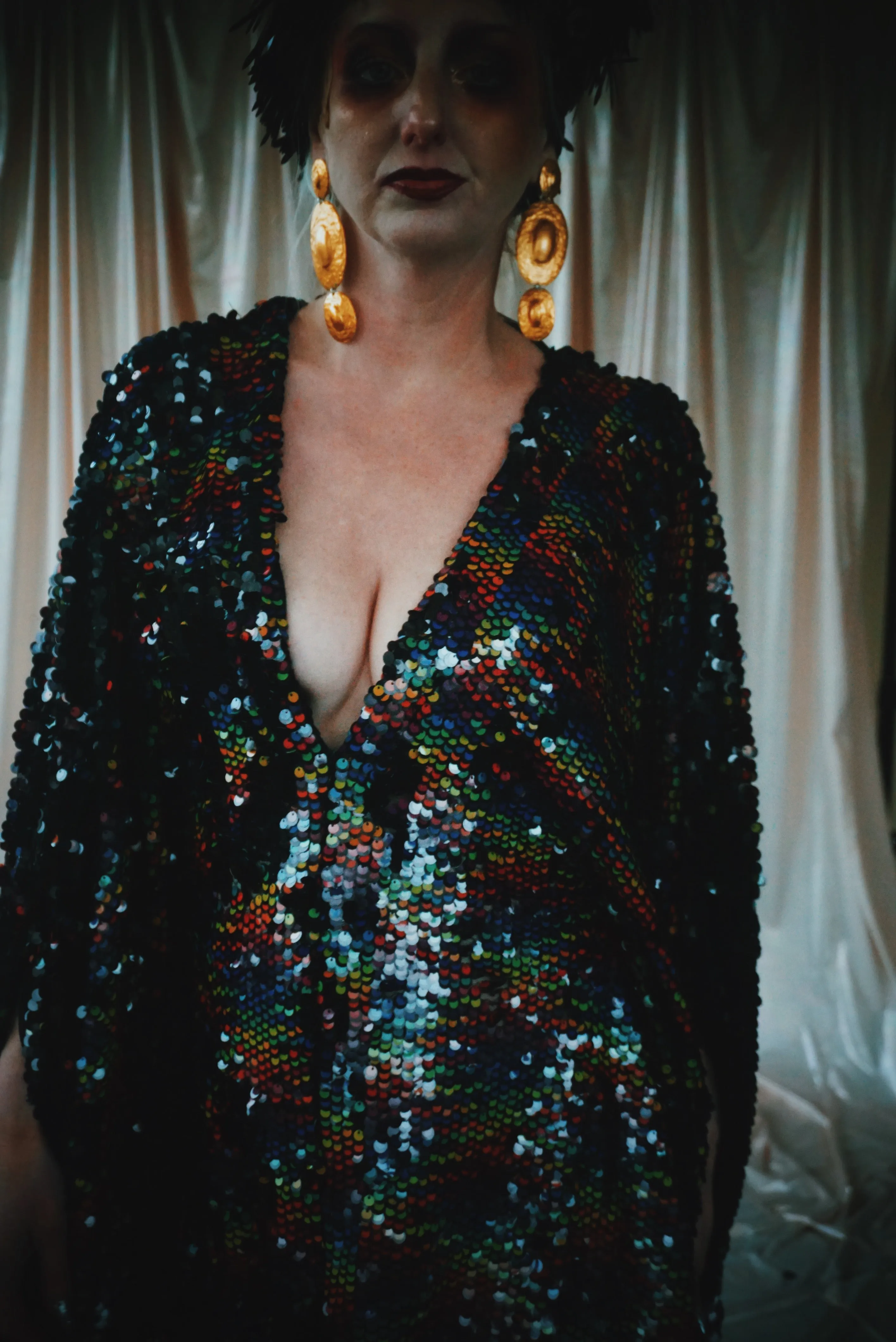 No.39 Rubiks Cube sequin multi-coloured V- Neck kaftan Gown
