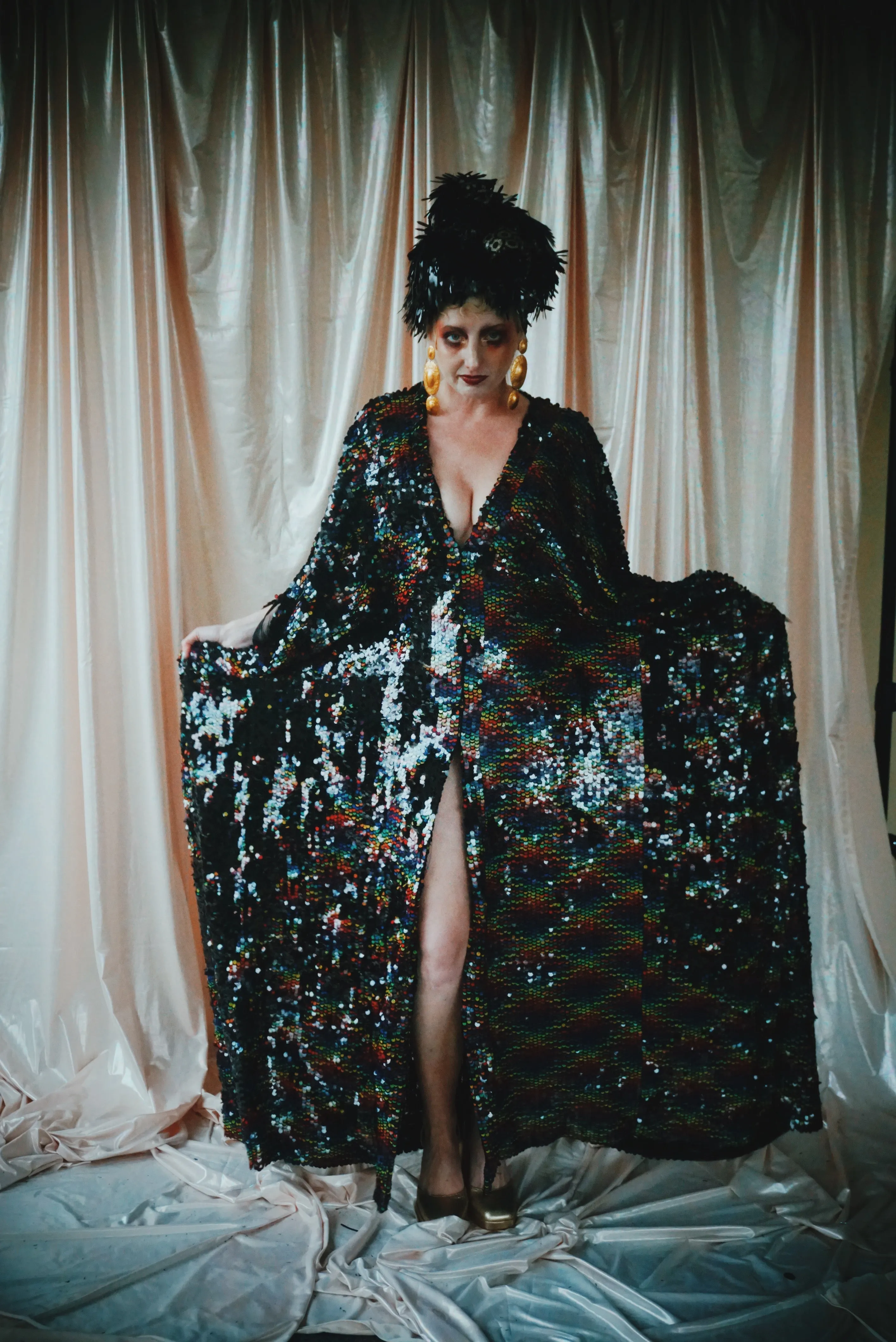 No.39 Rubiks Cube sequin multi-coloured V- Neck kaftan Gown