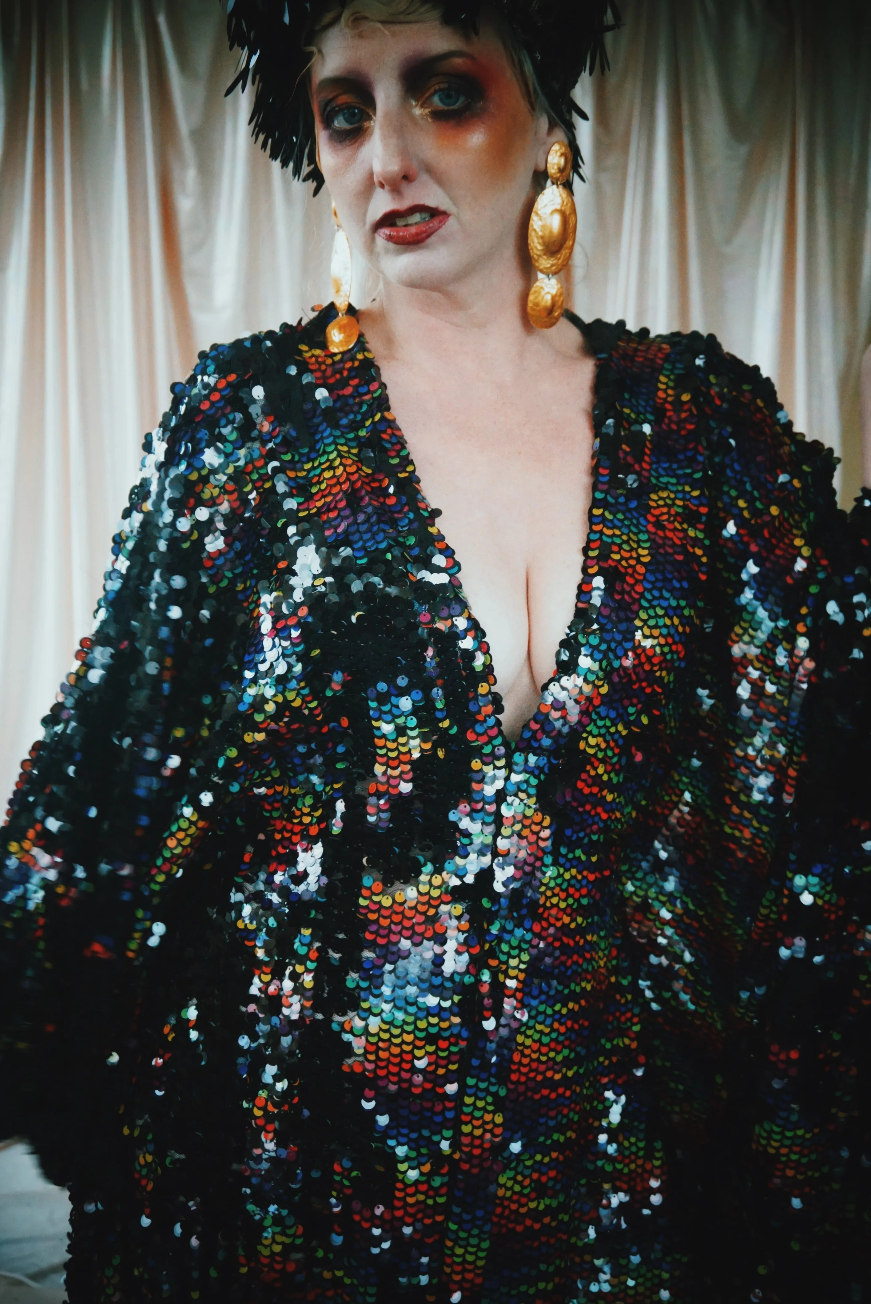 No.39 Rubiks Cube sequin multi-coloured V- Neck kaftan Gown