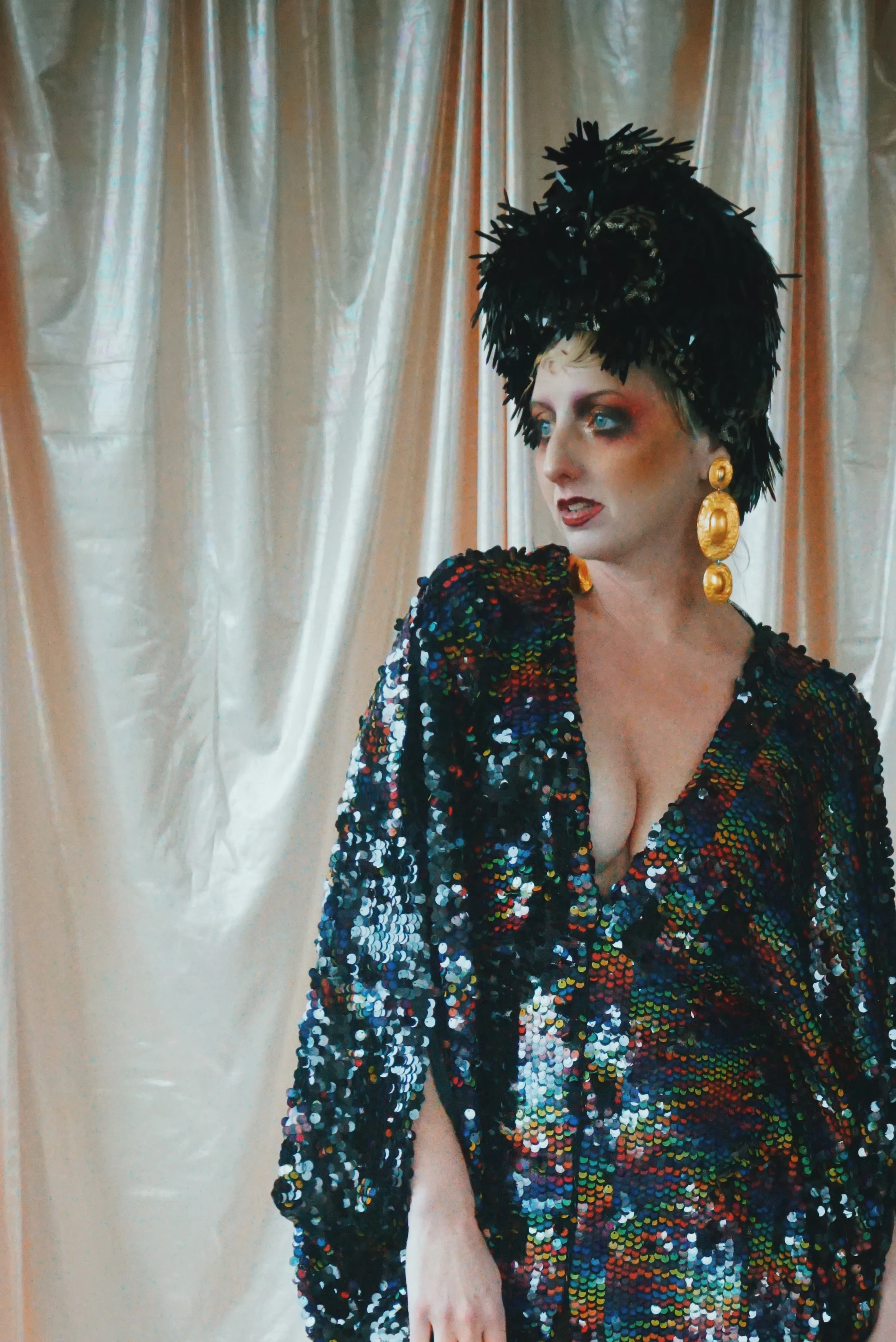 No.39 Rubiks Cube sequin multi-coloured V- Neck kaftan Gown