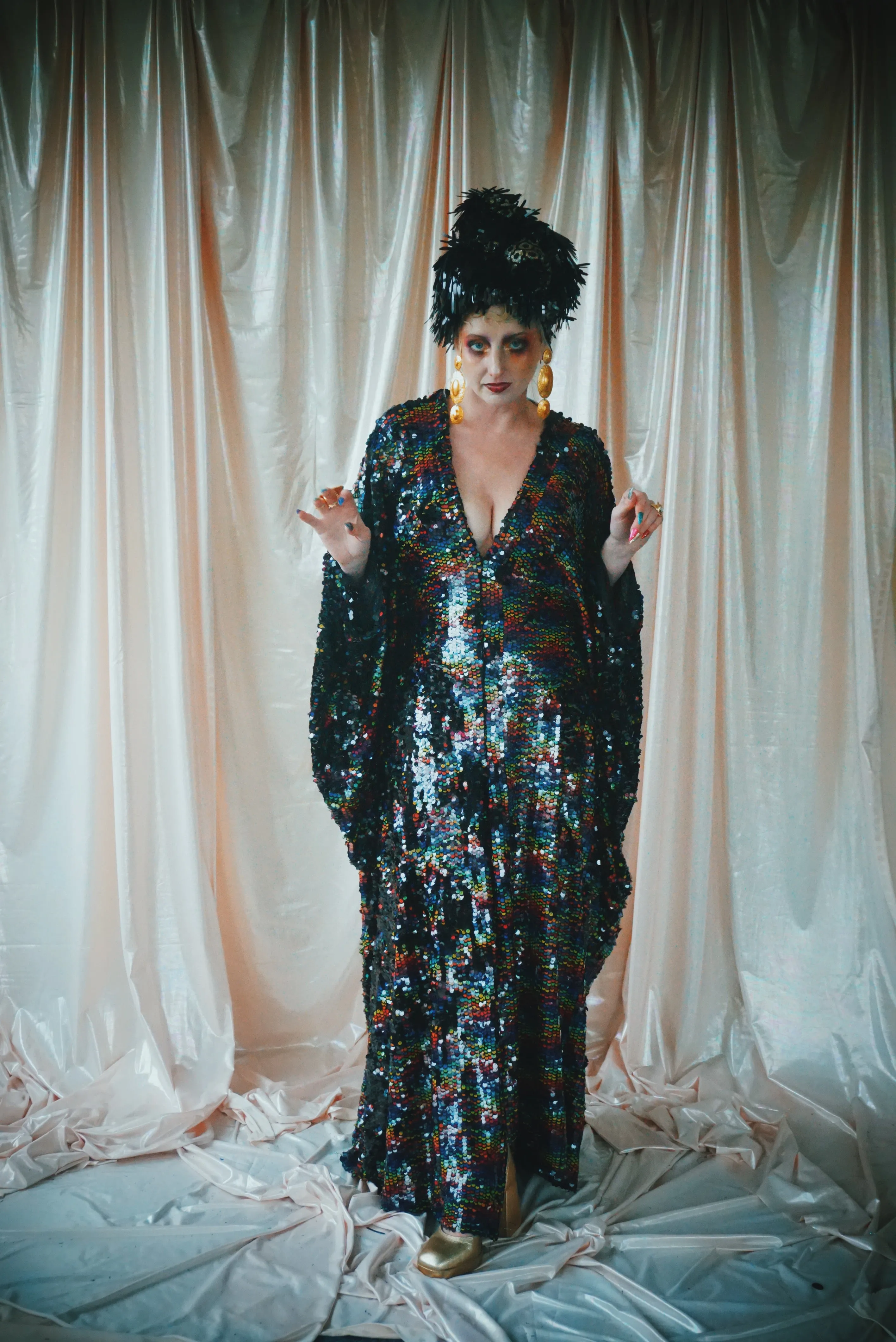 No.39 Rubiks Cube sequin multi-coloured V- Neck kaftan Gown