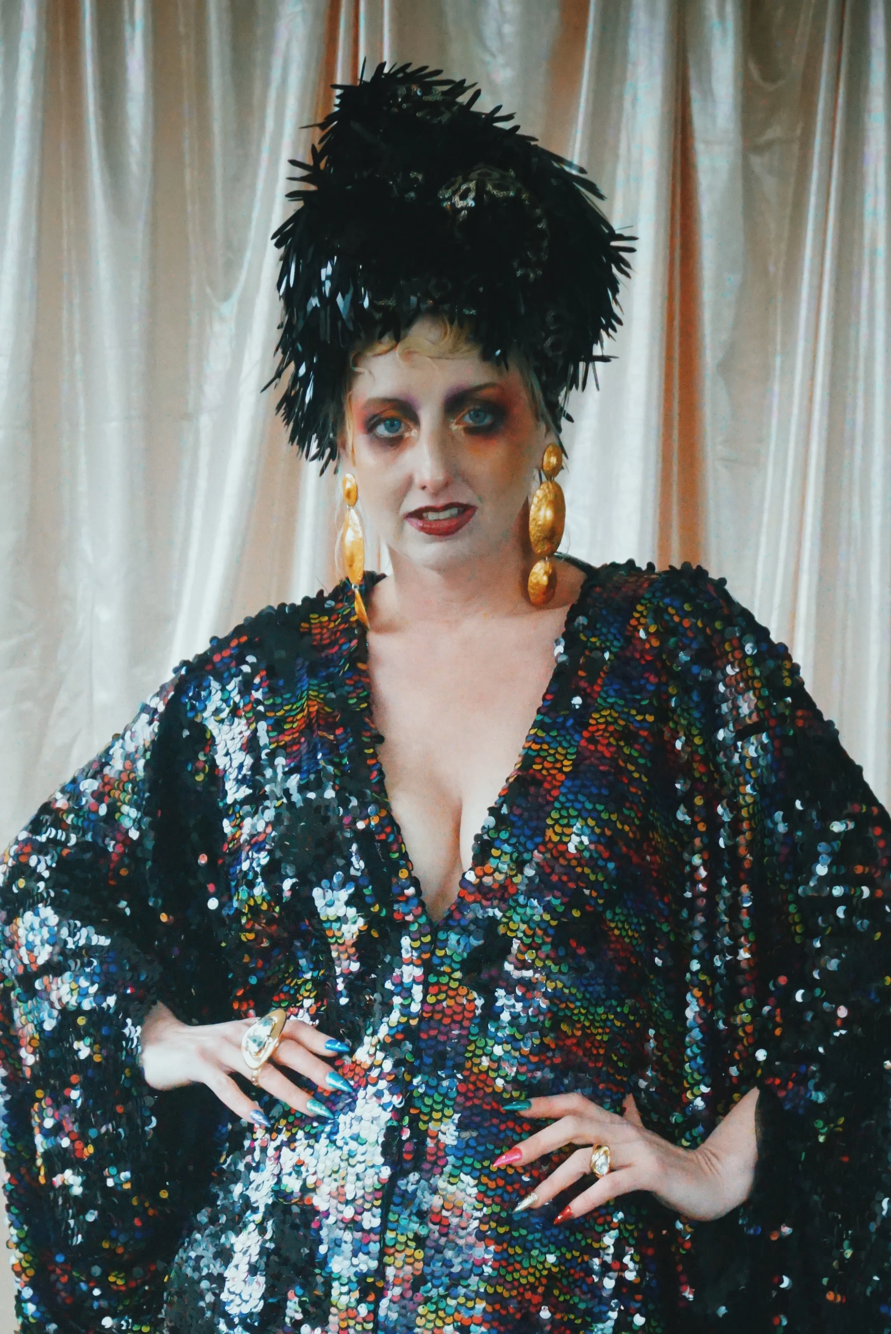 No.39 Rubiks Cube sequin multi-coloured V- Neck kaftan Gown
