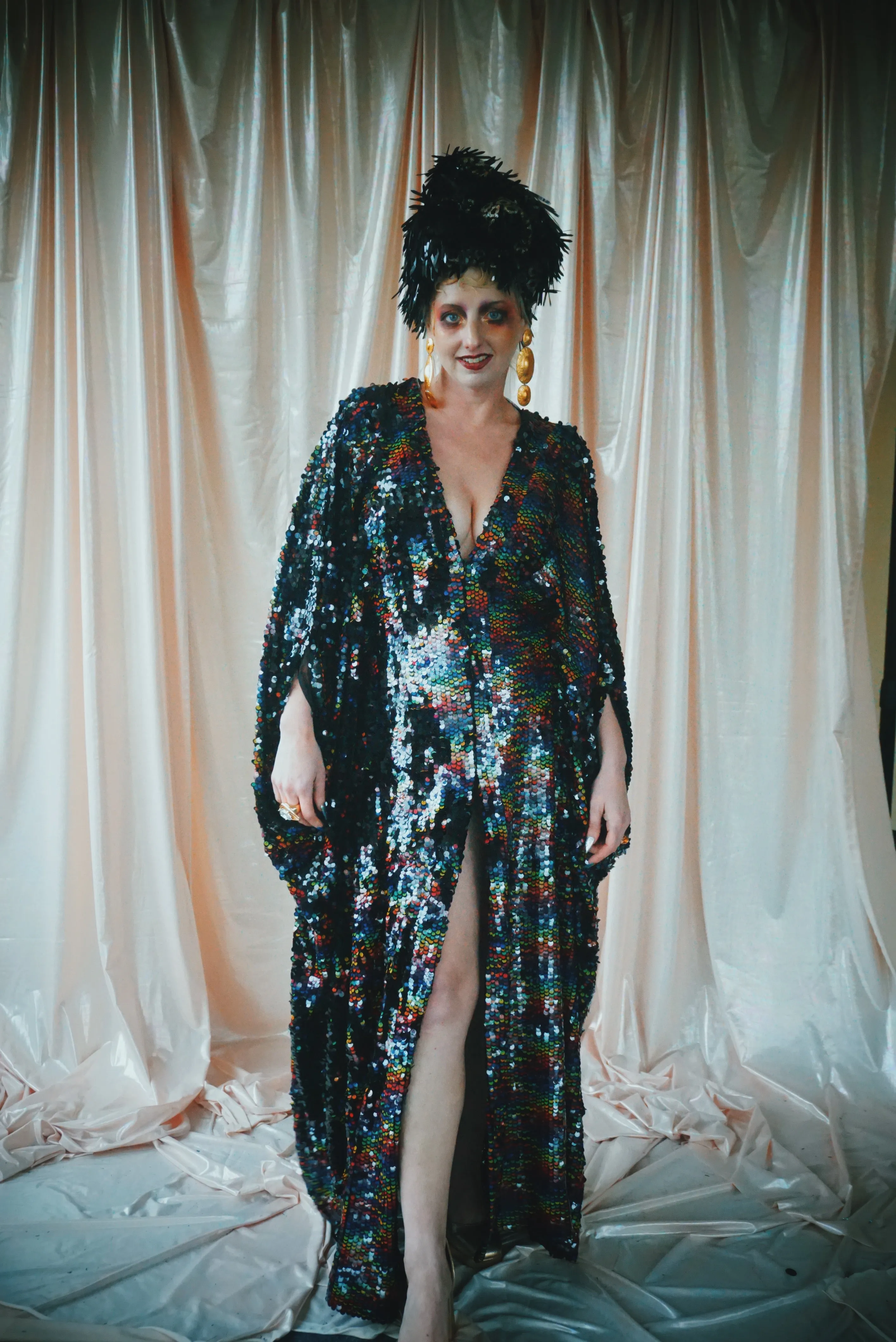 No.39 Rubiks Cube sequin multi-coloured V- Neck kaftan Gown