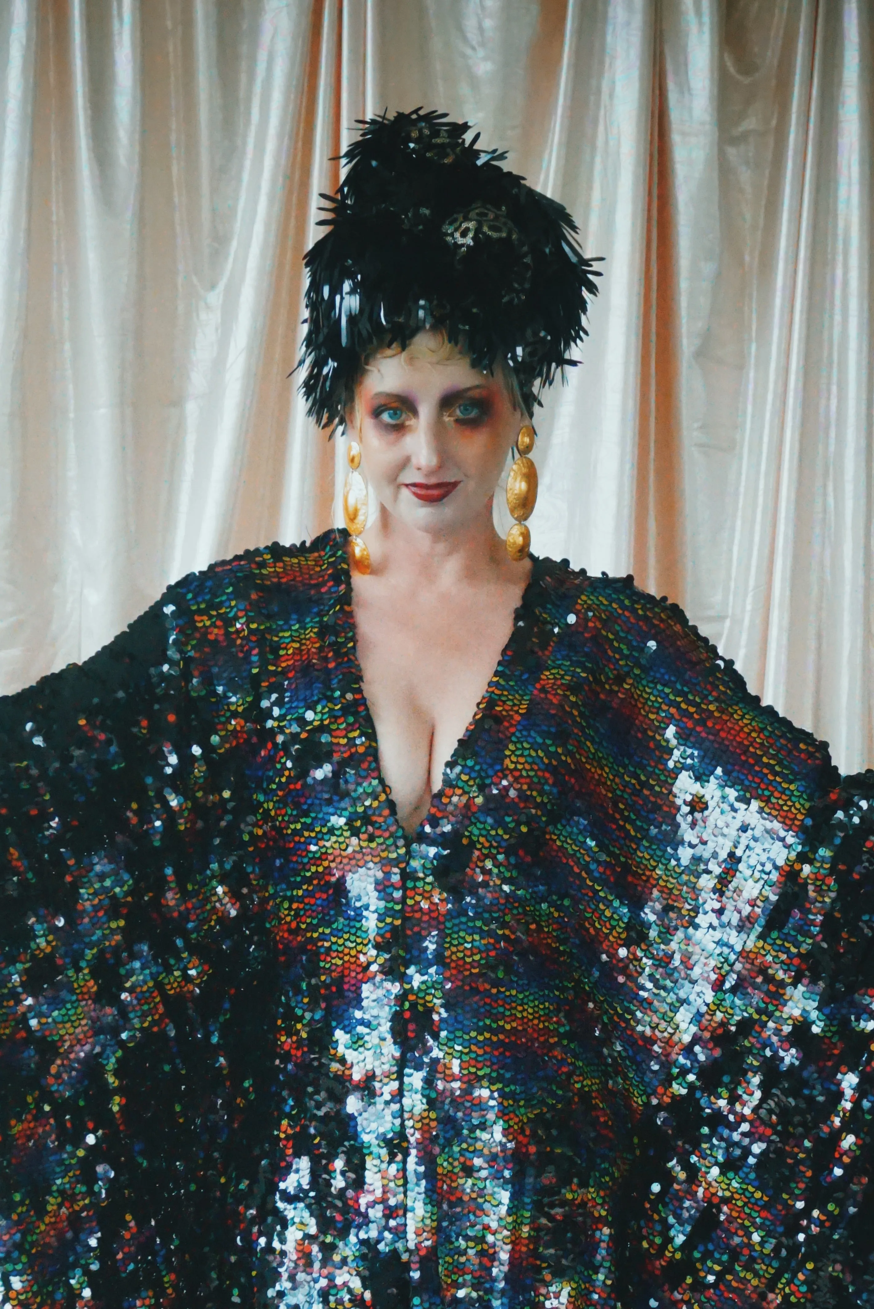 No.39 Rubiks Cube sequin multi-coloured V- Neck kaftan Gown