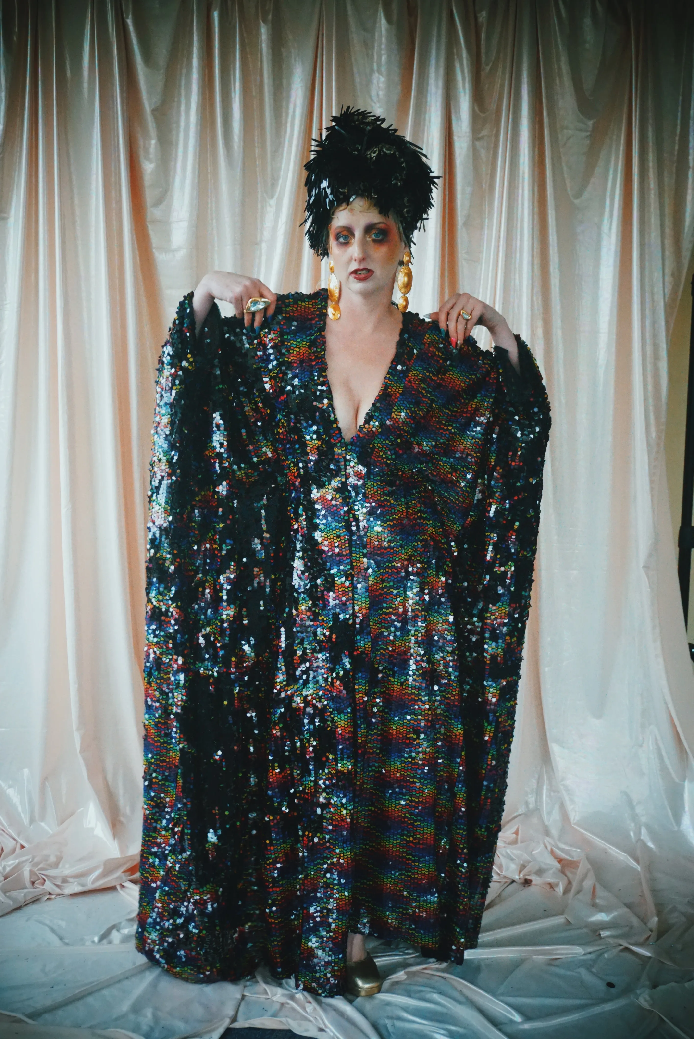 No.39 Rubiks Cube sequin multi-coloured V- Neck kaftan Gown