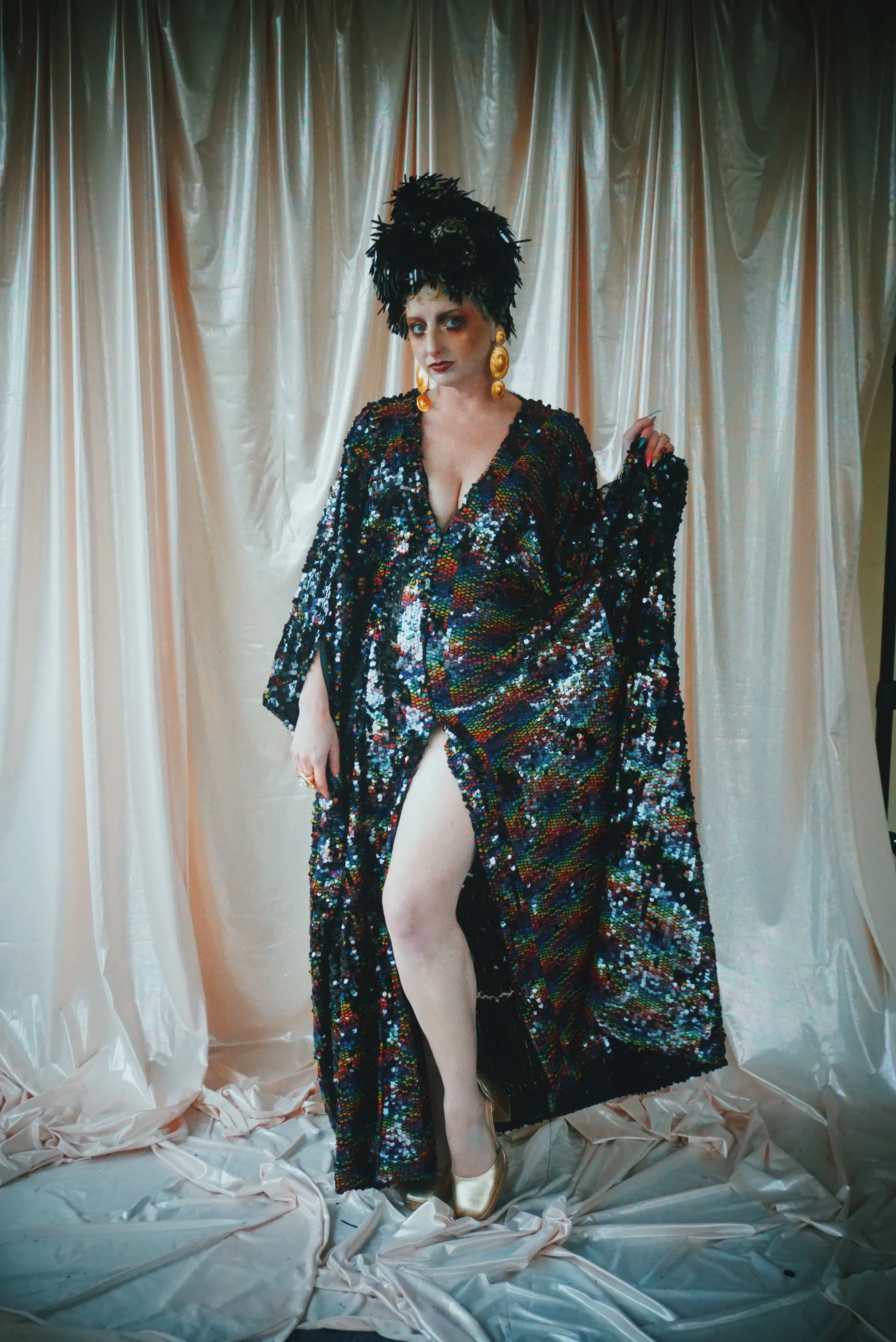 No.39 Rubiks Cube sequin multi-coloured V- Neck kaftan Gown