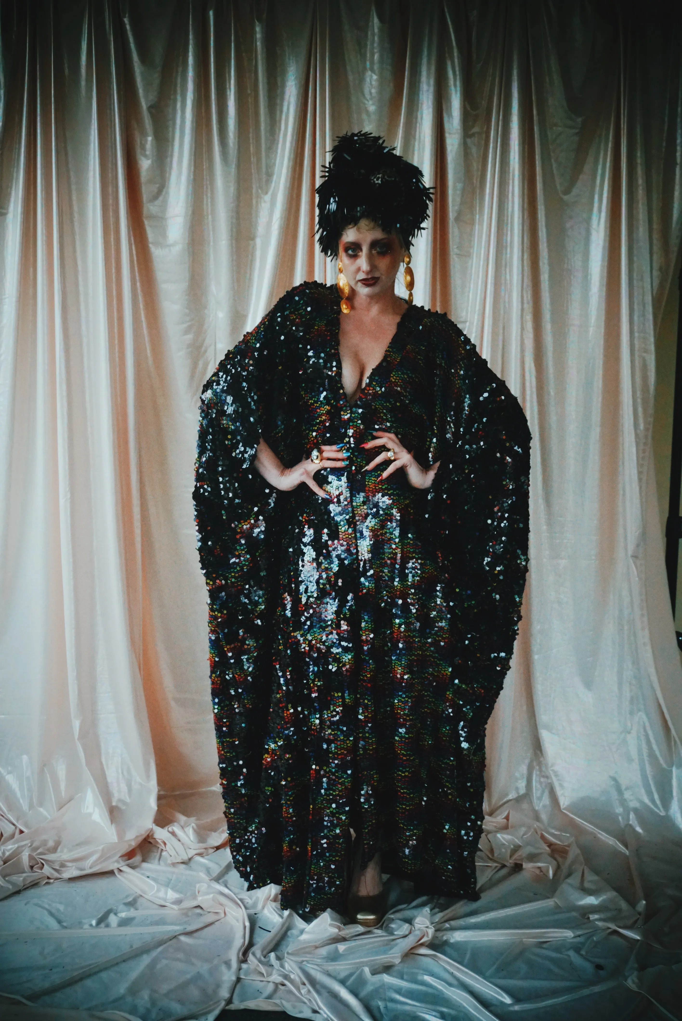 No.39 Rubiks Cube sequin multi-coloured V- Neck kaftan Gown
