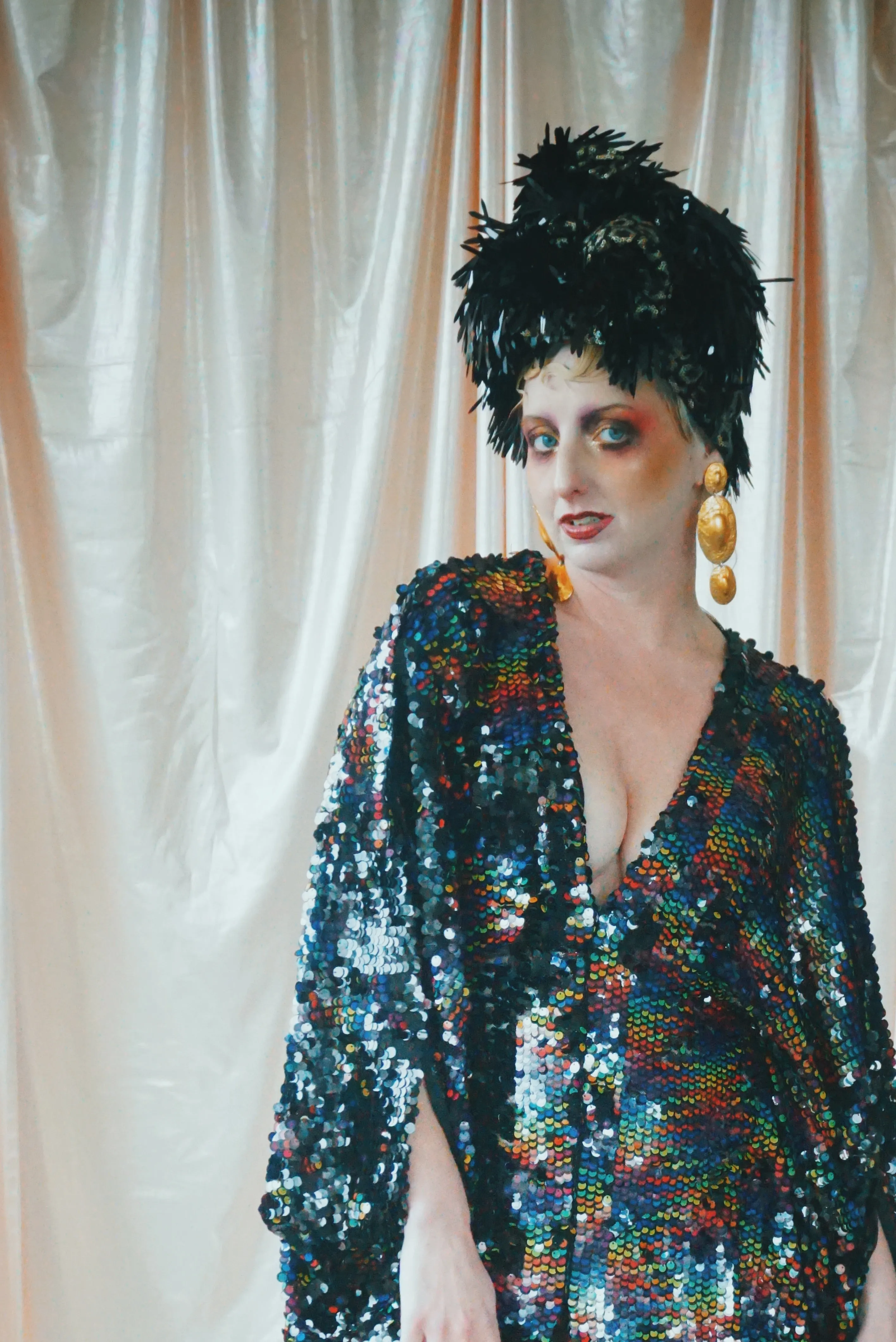 No.39 Rubiks Cube sequin multi-coloured V- Neck kaftan Gown