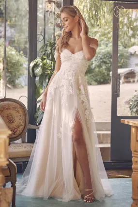 NOX ANABEL JE953 Classic Floral Applique Off Shoulder Slit Gown