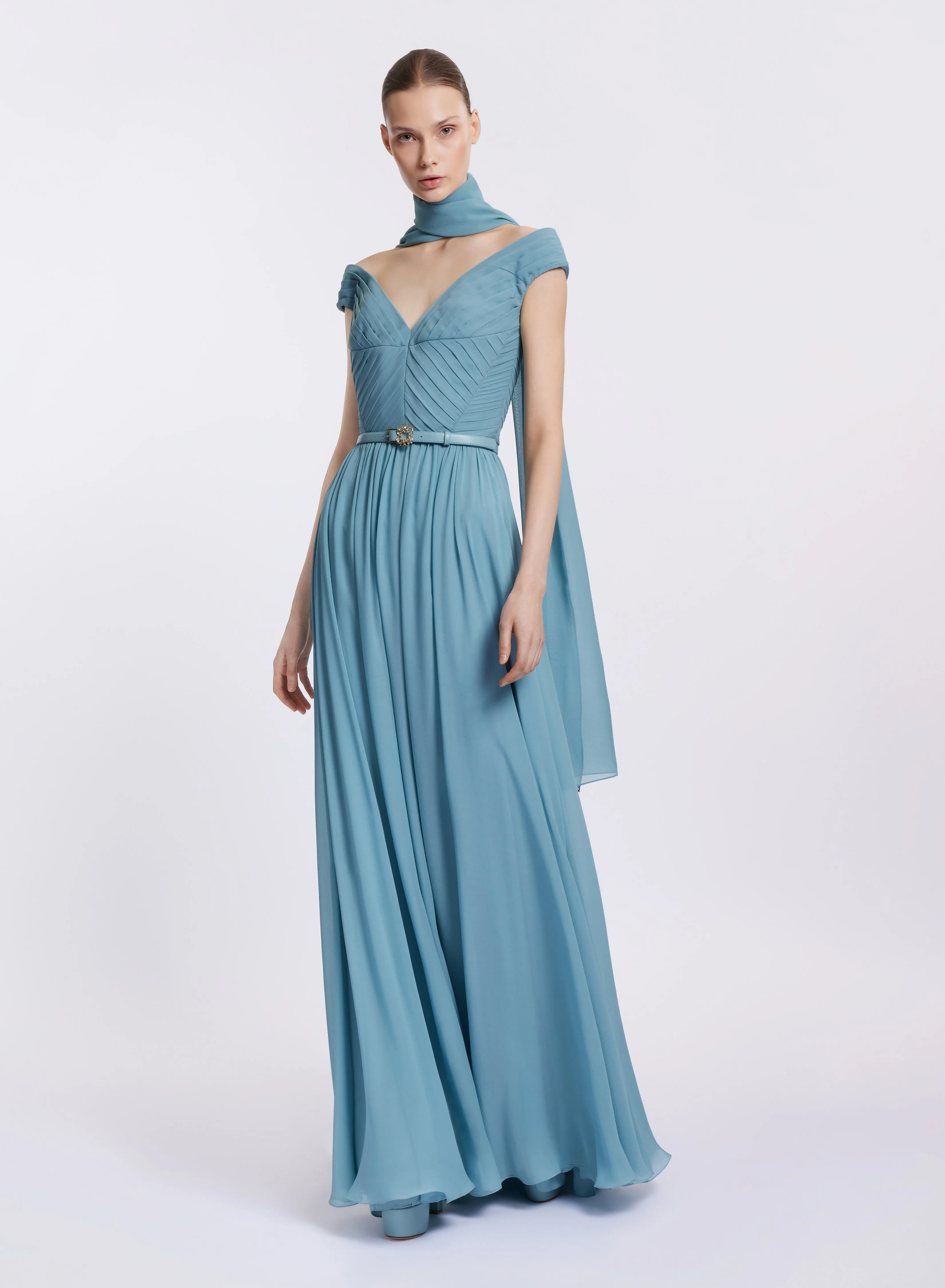 Off-The-Shoulder Silk Dress