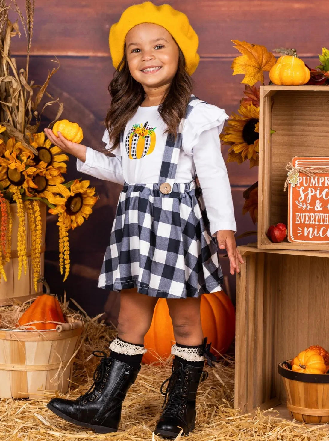 Oh, Pumpkin Ruffle Top and Overall Skirt Set