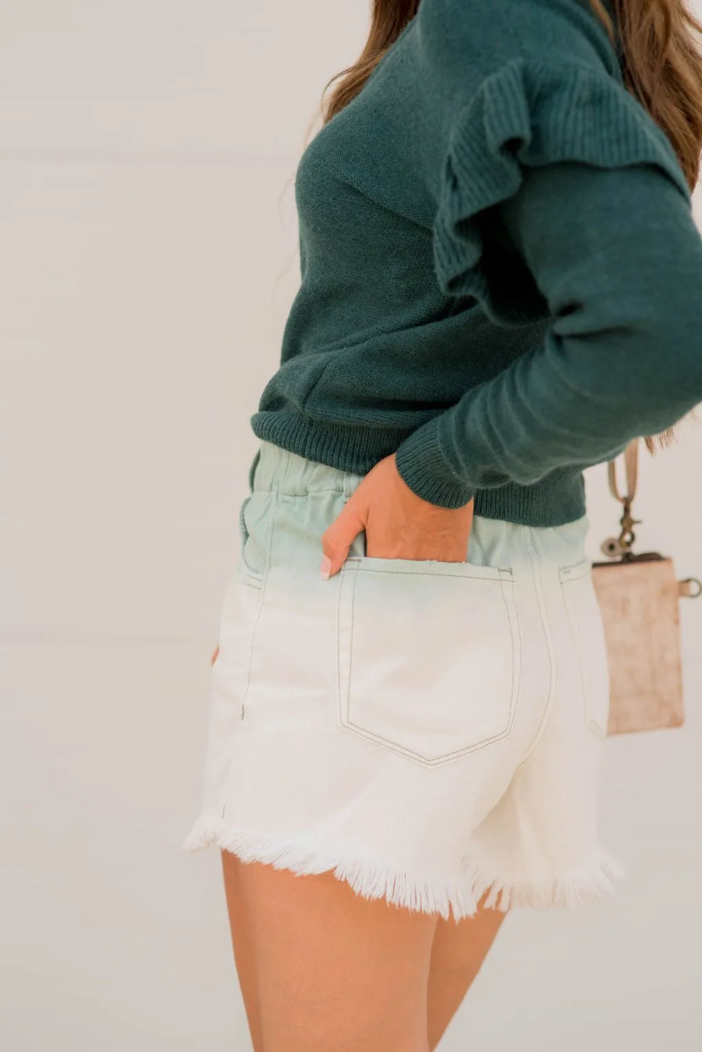 Ombre Frayed Bottom Denim Shorts