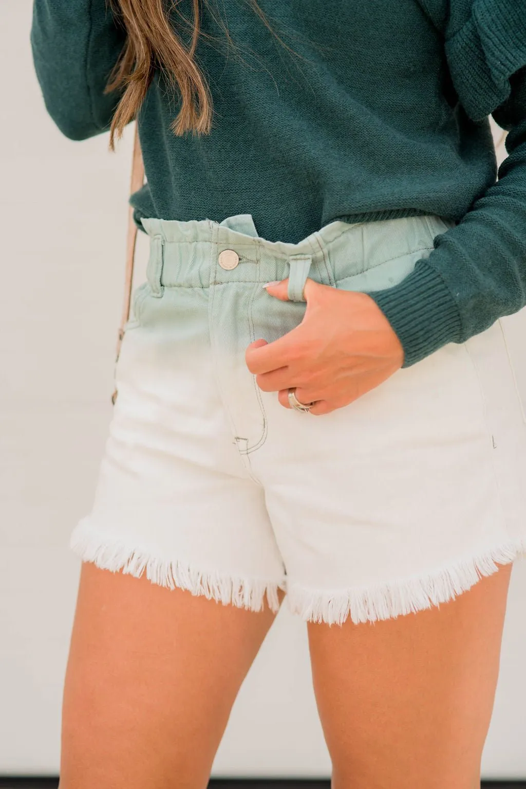 Ombre Frayed Bottom Denim Shorts