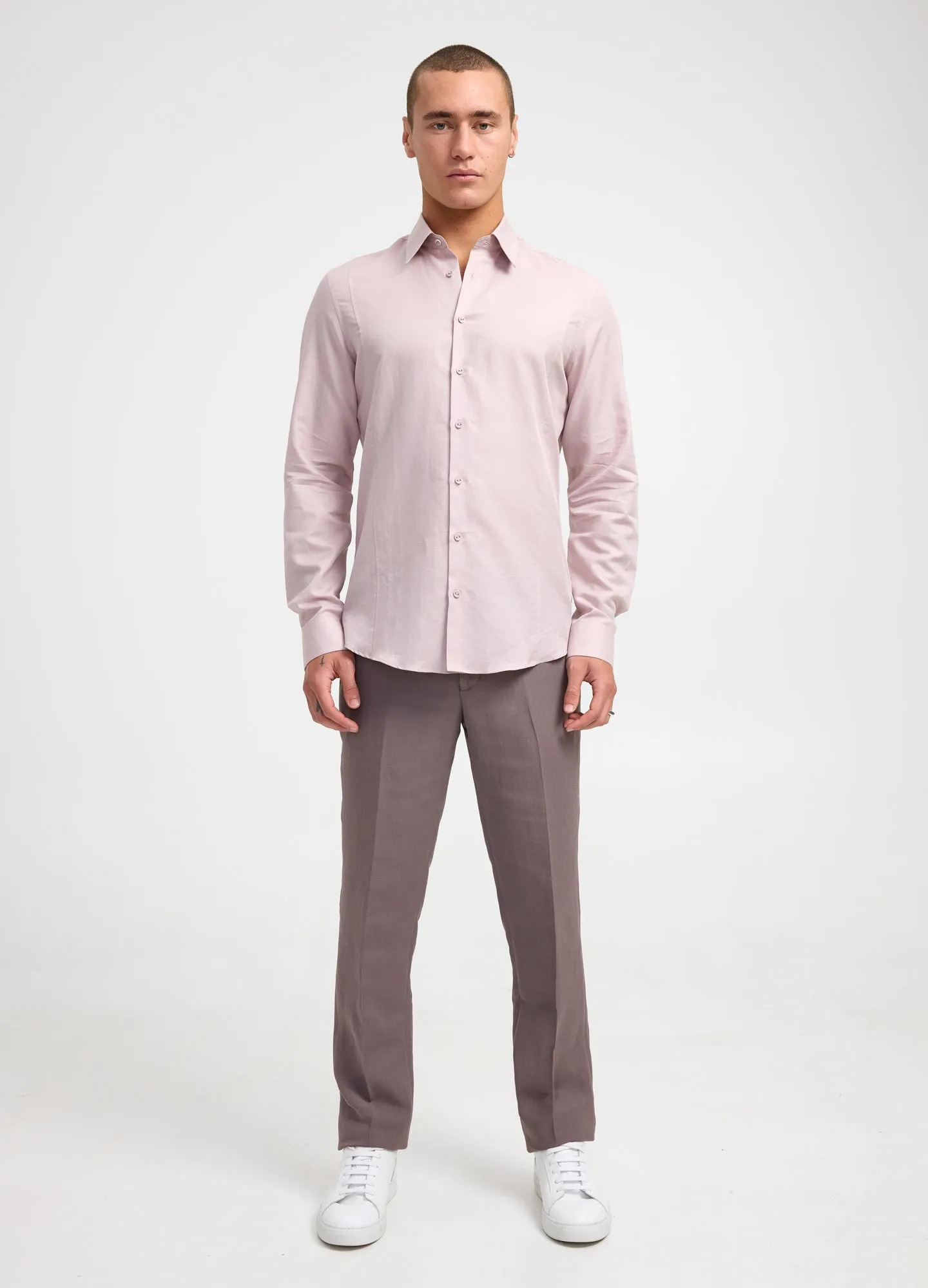 Panelled Cotton Linen Shirt Dusty Pink