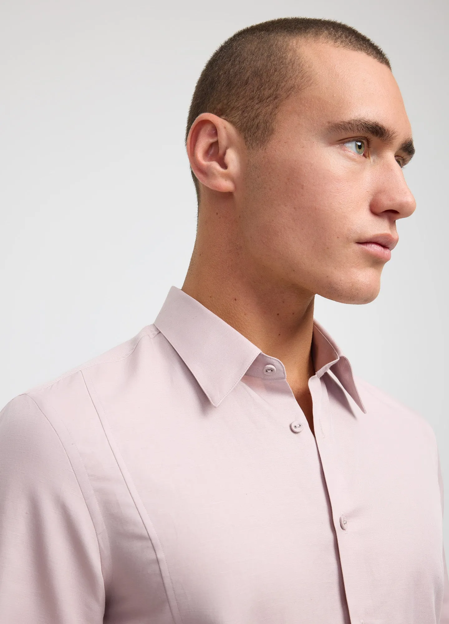 Panelled Cotton Linen Shirt Dusty Pink