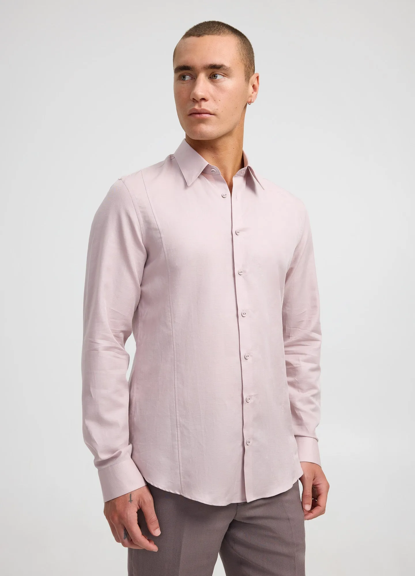 Panelled Cotton Linen Shirt Dusty Pink