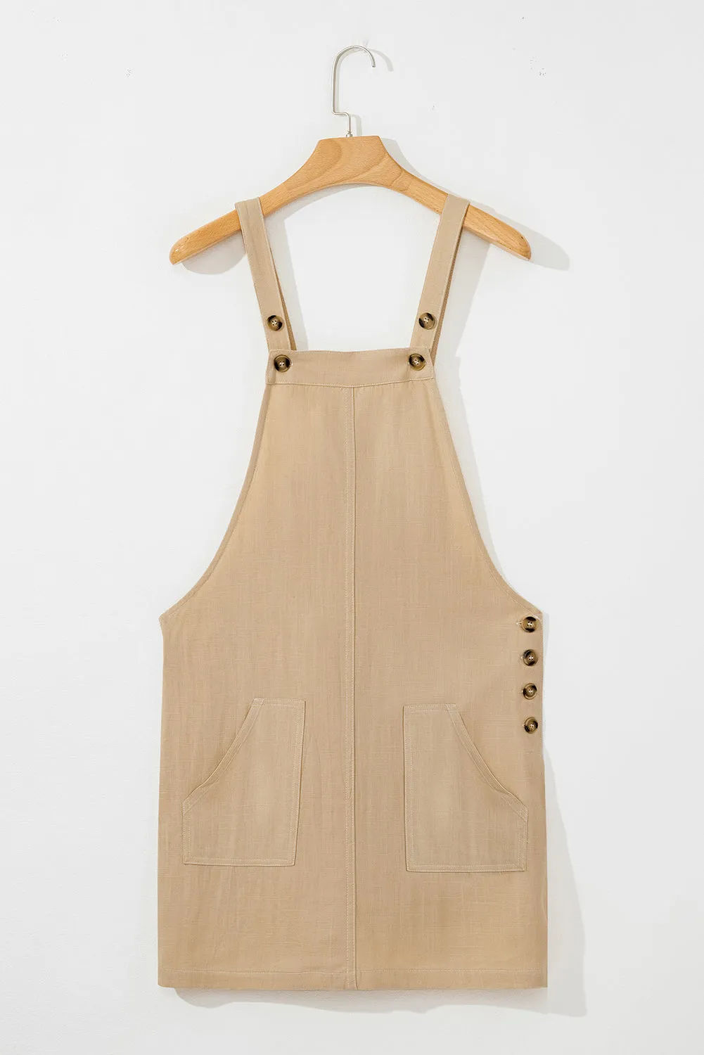 Parchment Side Buttons Sleeveless Overall Mini Dress