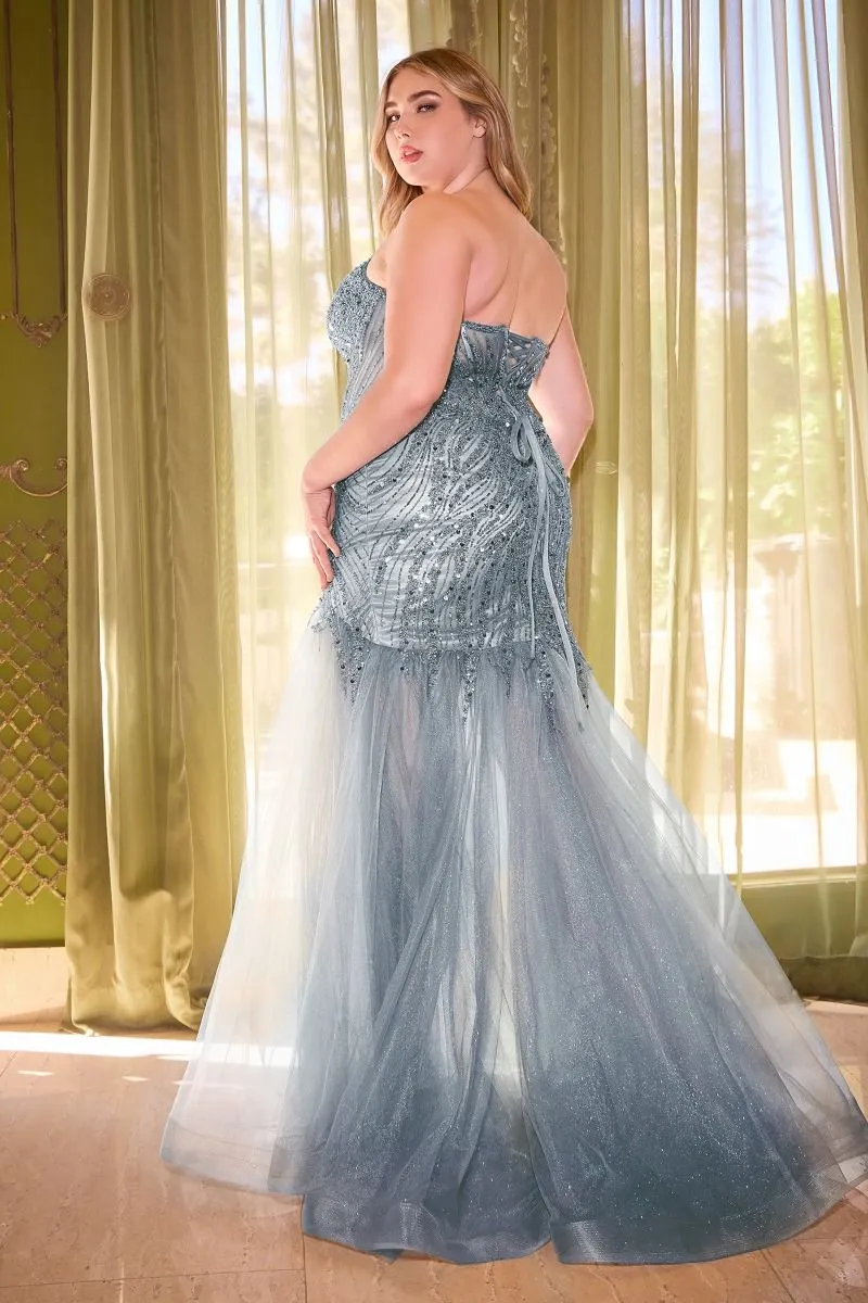Perfection Prom Dress Strapless Sequin Mermaid Gown 740214TTK-SmokeyBlue LaDivine CD0214  Cinderella Divine CD0214