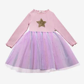 Petite Hailey Ombre Star Tutu L/S Dress - Pink