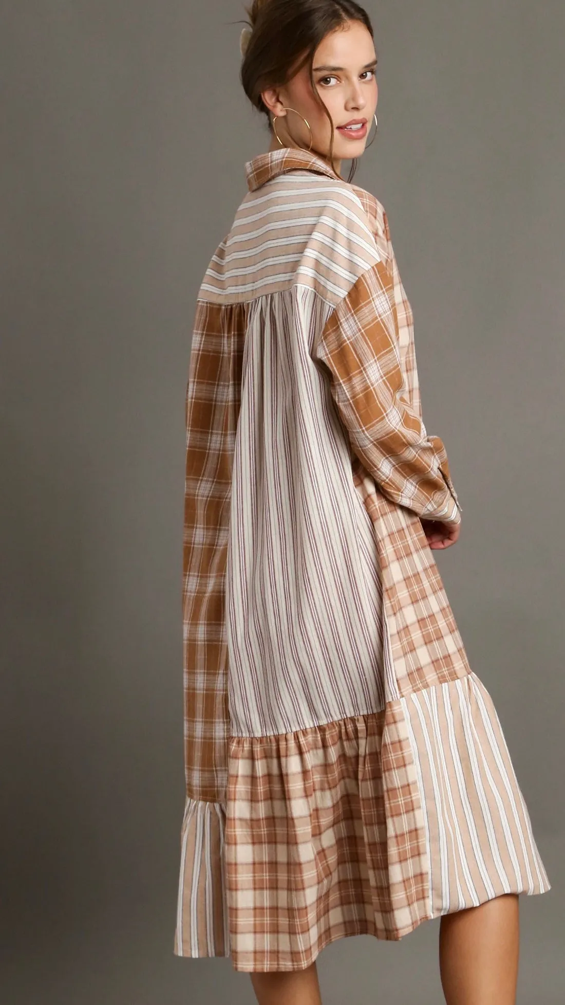 Plaid Midi Length Cardigan Dress