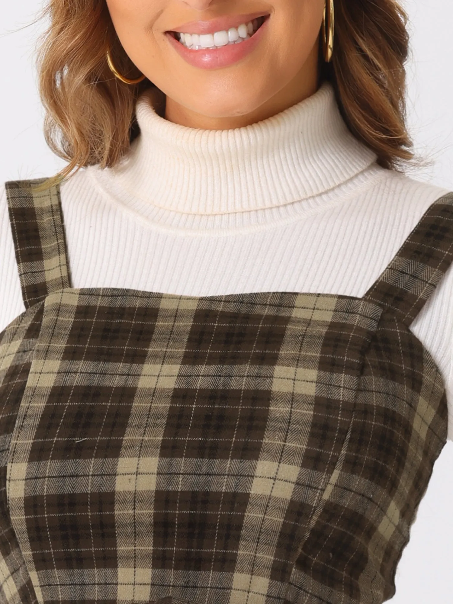 Plaid Ruffled Sleeveless Tie Waist A-Line Pinafore Overall Dress
