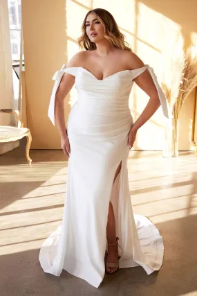 PLUS SIZE TIE SLEEVE PLEATED MERMAID GOWN