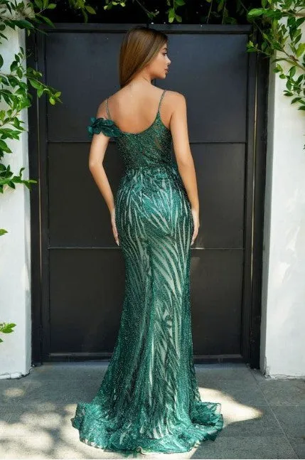 Portia & Scarlett  - PS24517E: Sequin and Leaf-Lace Off-Shoulder Gown