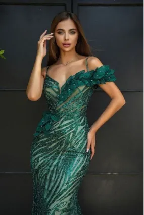 Portia & Scarlett  - PS24517E: Sequin and Leaf-Lace Off-Shoulder Gown