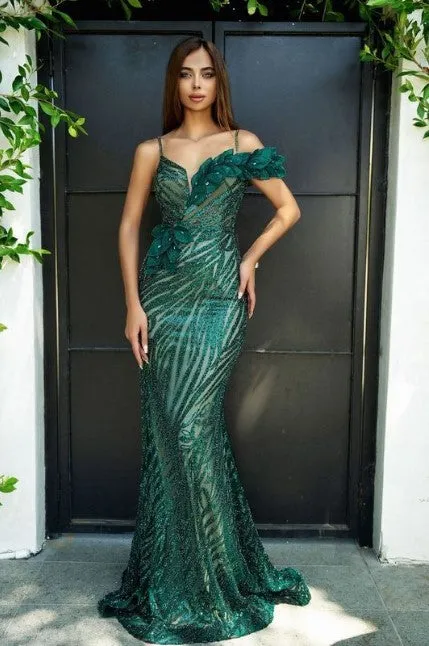 Portia & Scarlett  - PS24517E: Sequin and Leaf-Lace Off-Shoulder Gown
