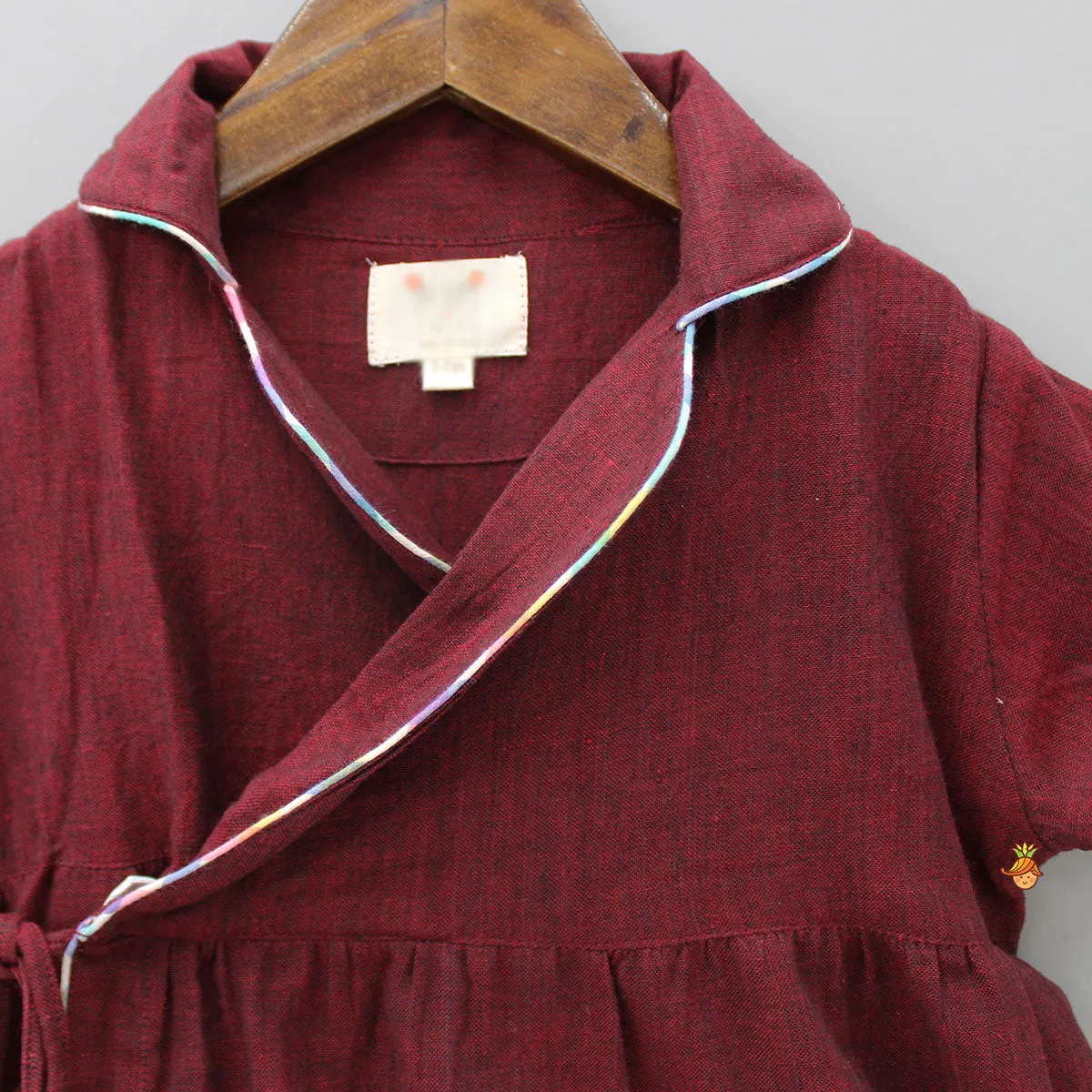 Pre Order: Notched Collar Maroon Overlap Dress
