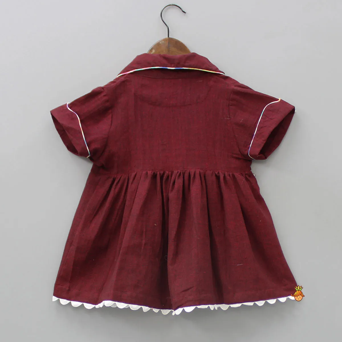 Pre Order: Notched Collar Maroon Overlap Dress