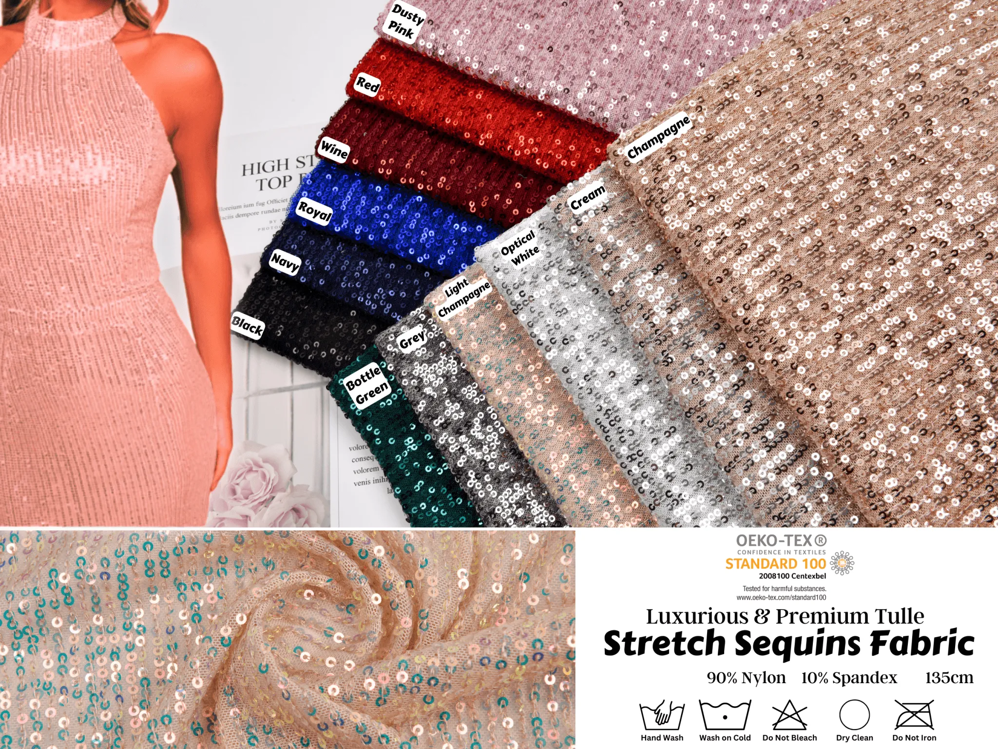Premium All Over Sequins Mesh Stretch Fabric, cocktail/party dress  - 6591
